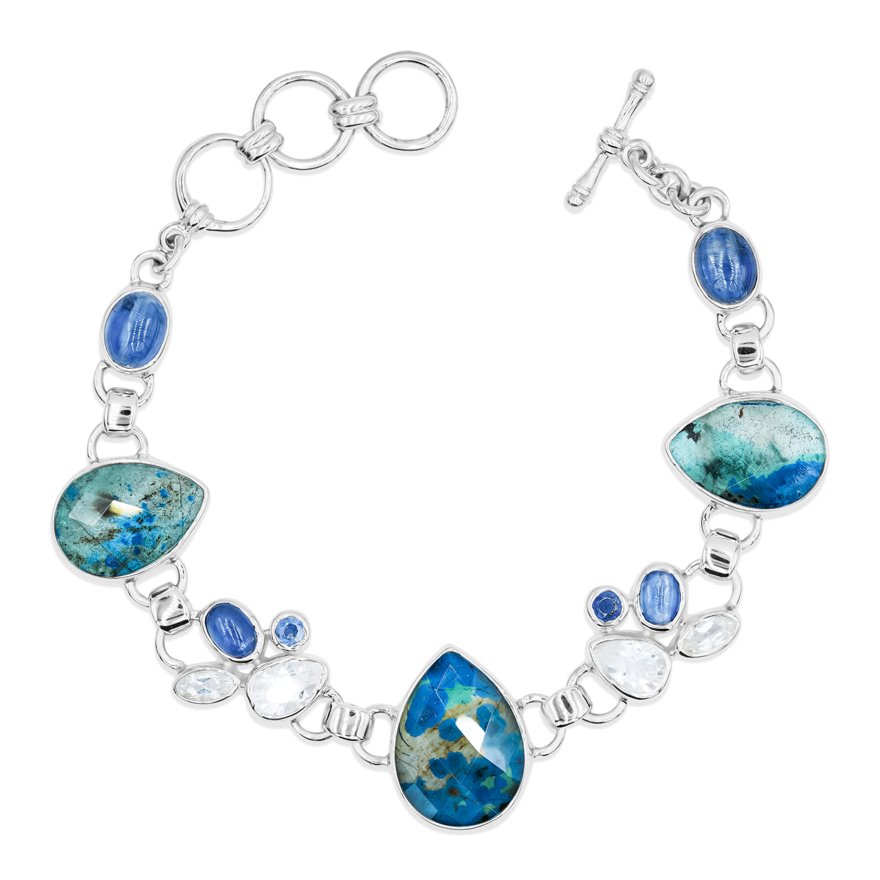 Azurite Malachite, Kyanite and White Topaz Bracelet