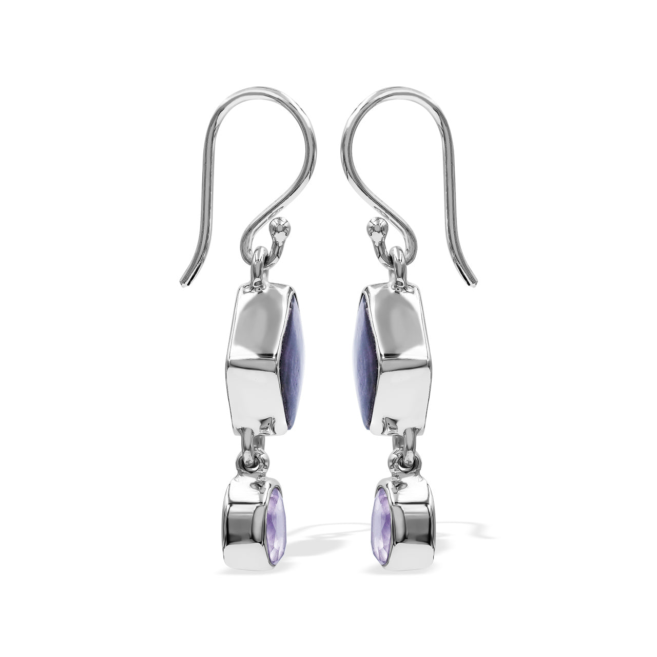 Purpurite and Amethyst Dangle Earrings in Sterling Silver