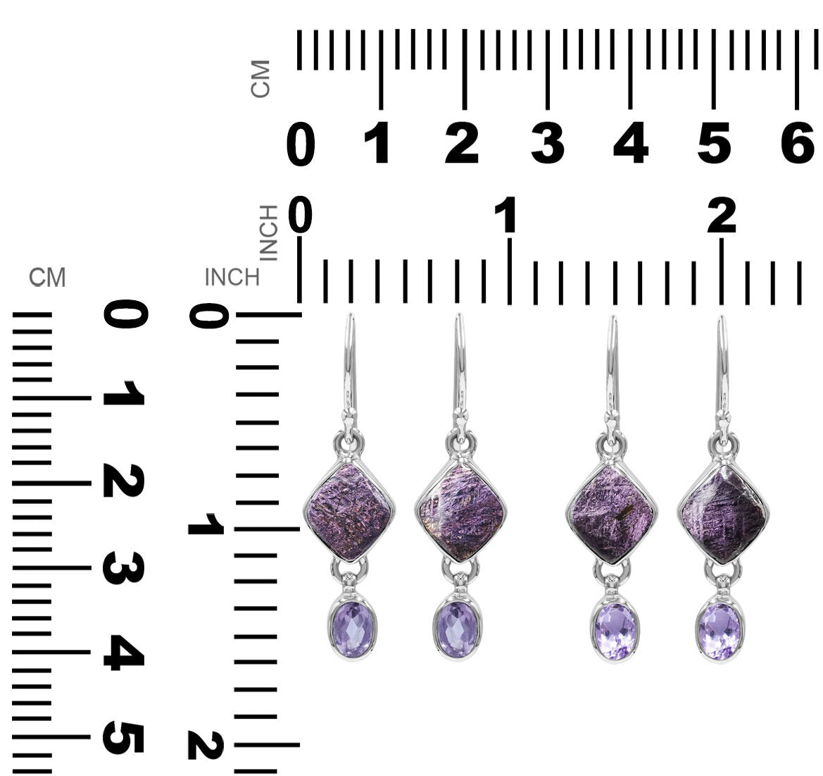 Purpurite and Amethyst Dangle Earrings in Sterling Silver