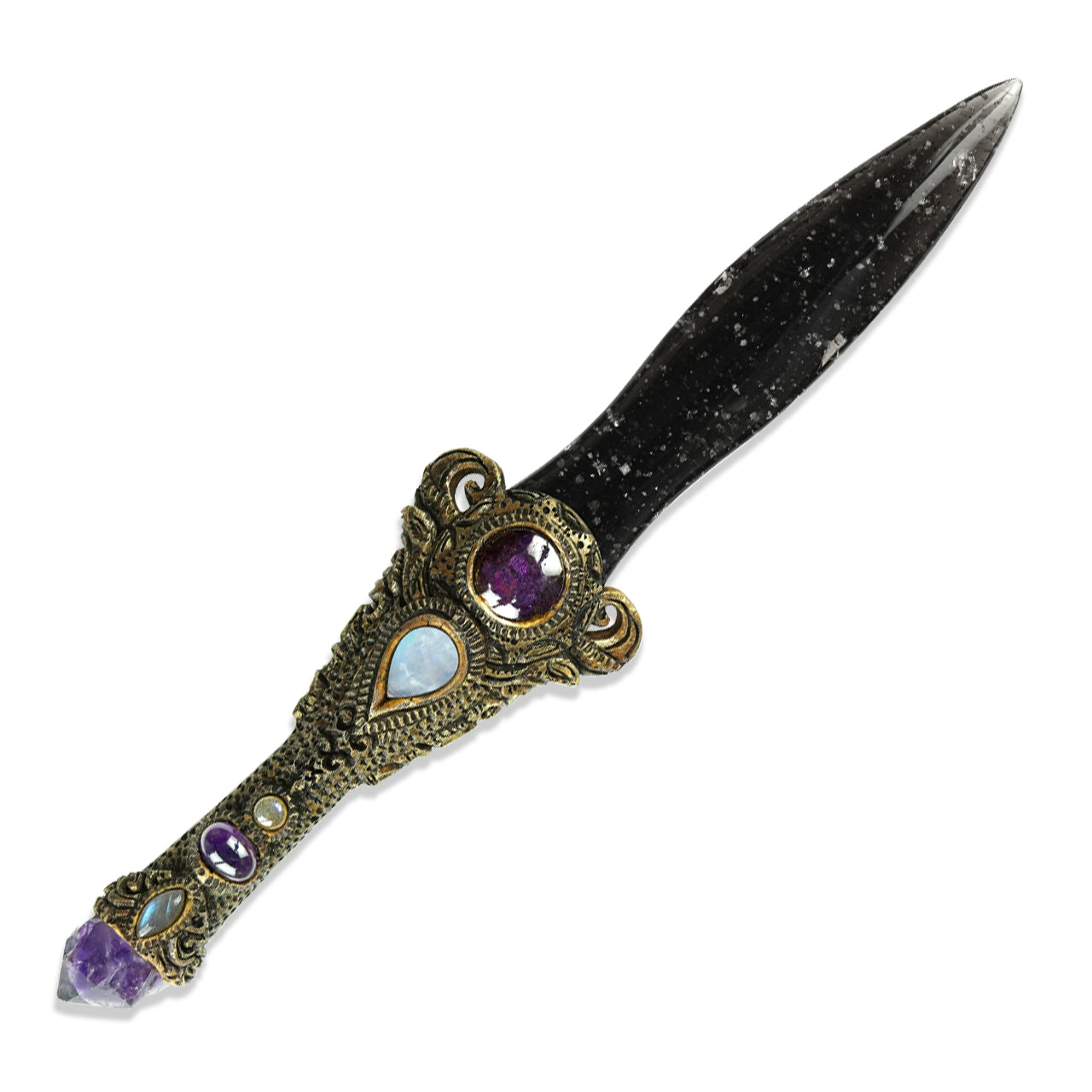 Galaxy Obsidian Dagger with Amethyst Crystal