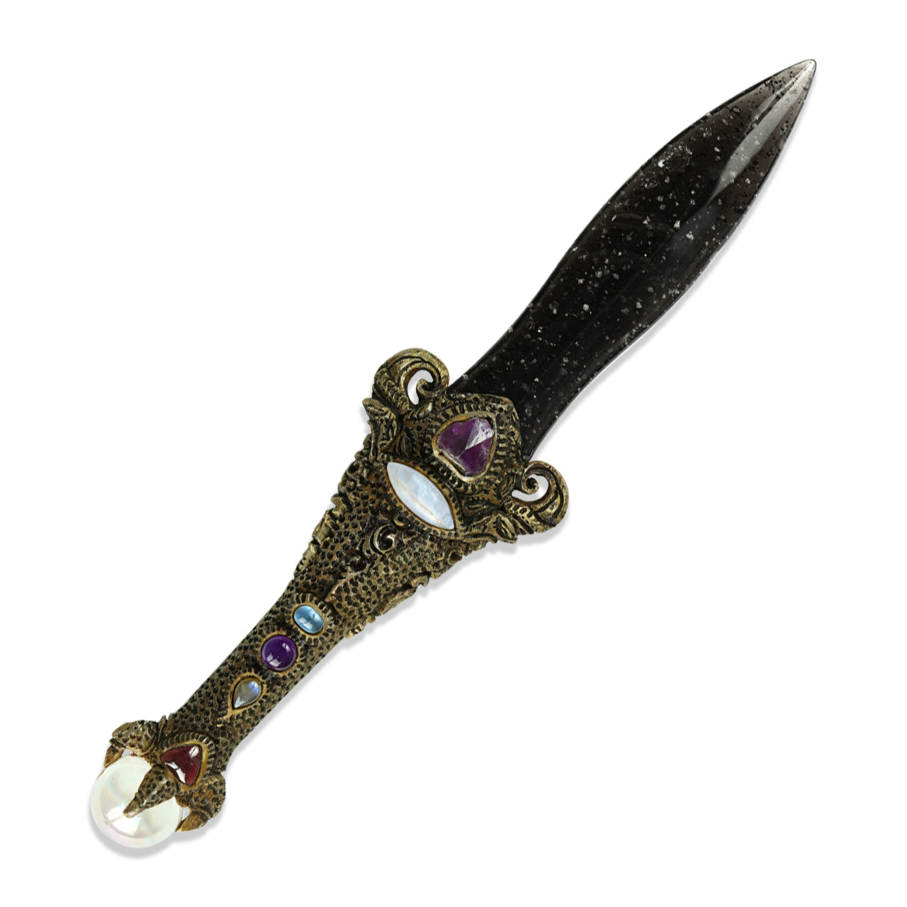 Galaxy Obsidian Dagger with Sphere SI Opal Quartz