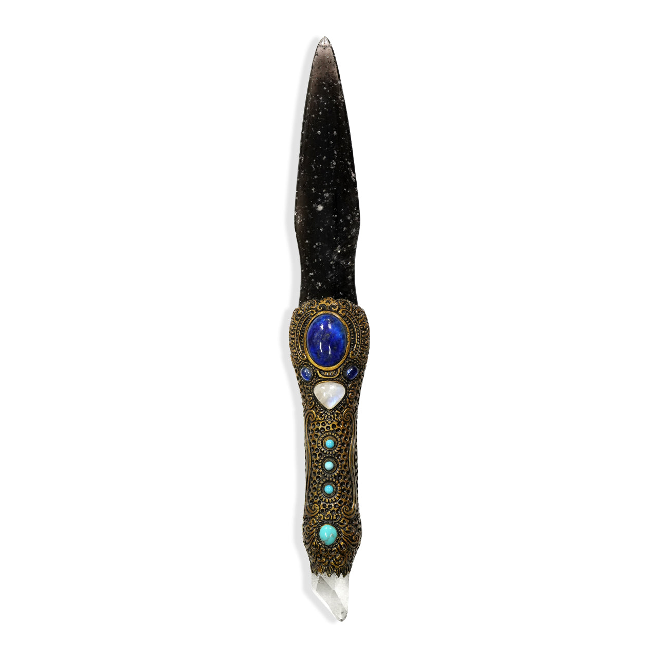 Galaxy Obsidian dagger and carved clay handle 32 cm