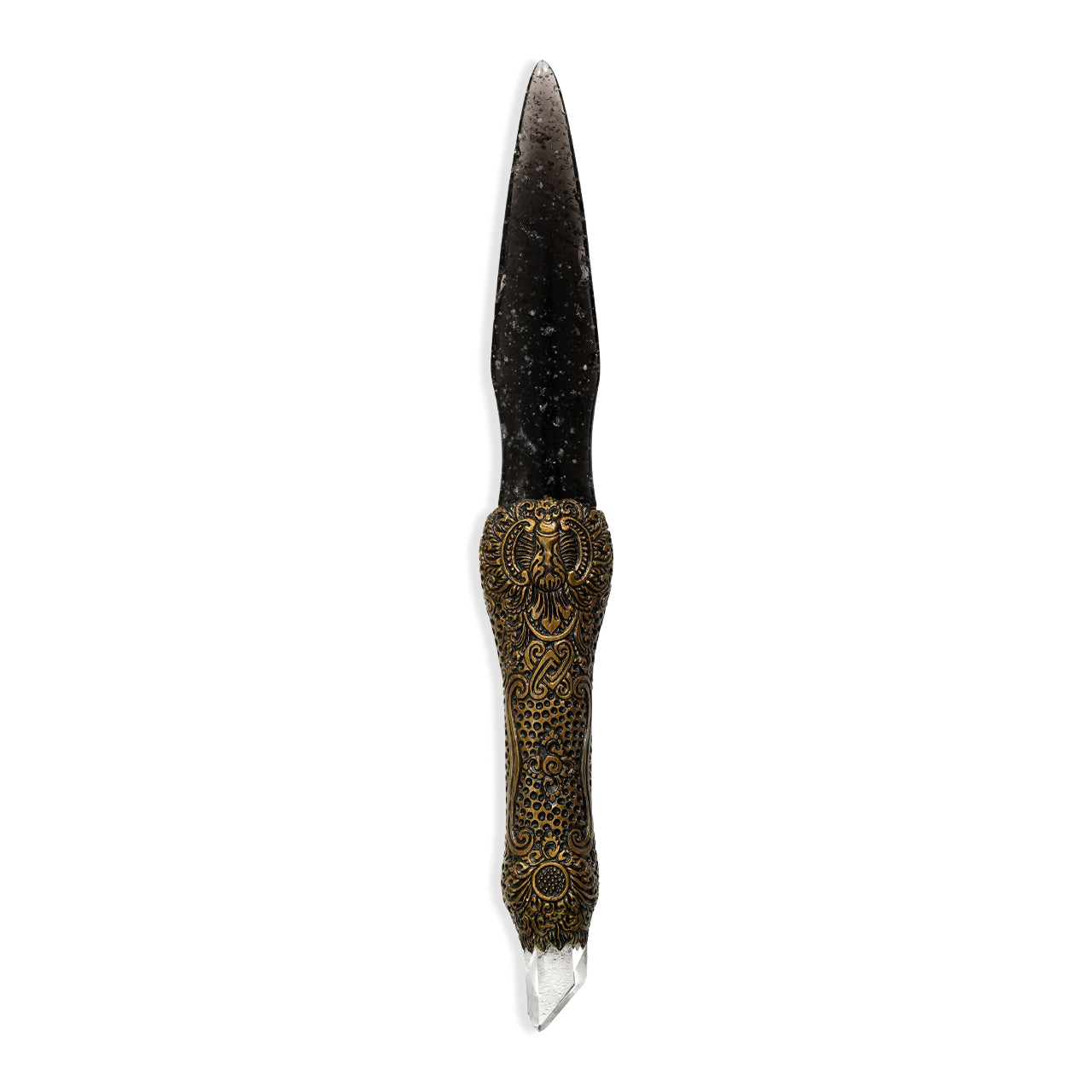 Galaxy Obsidian dagger and carved clay handle 32 cm