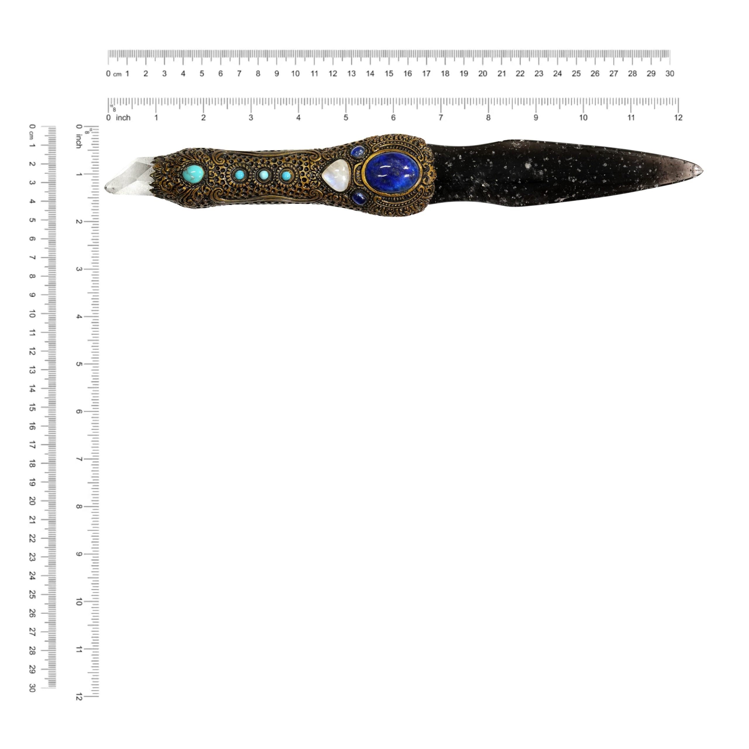 Galaxy Obsidian dagger and carved clay handle 32 cm