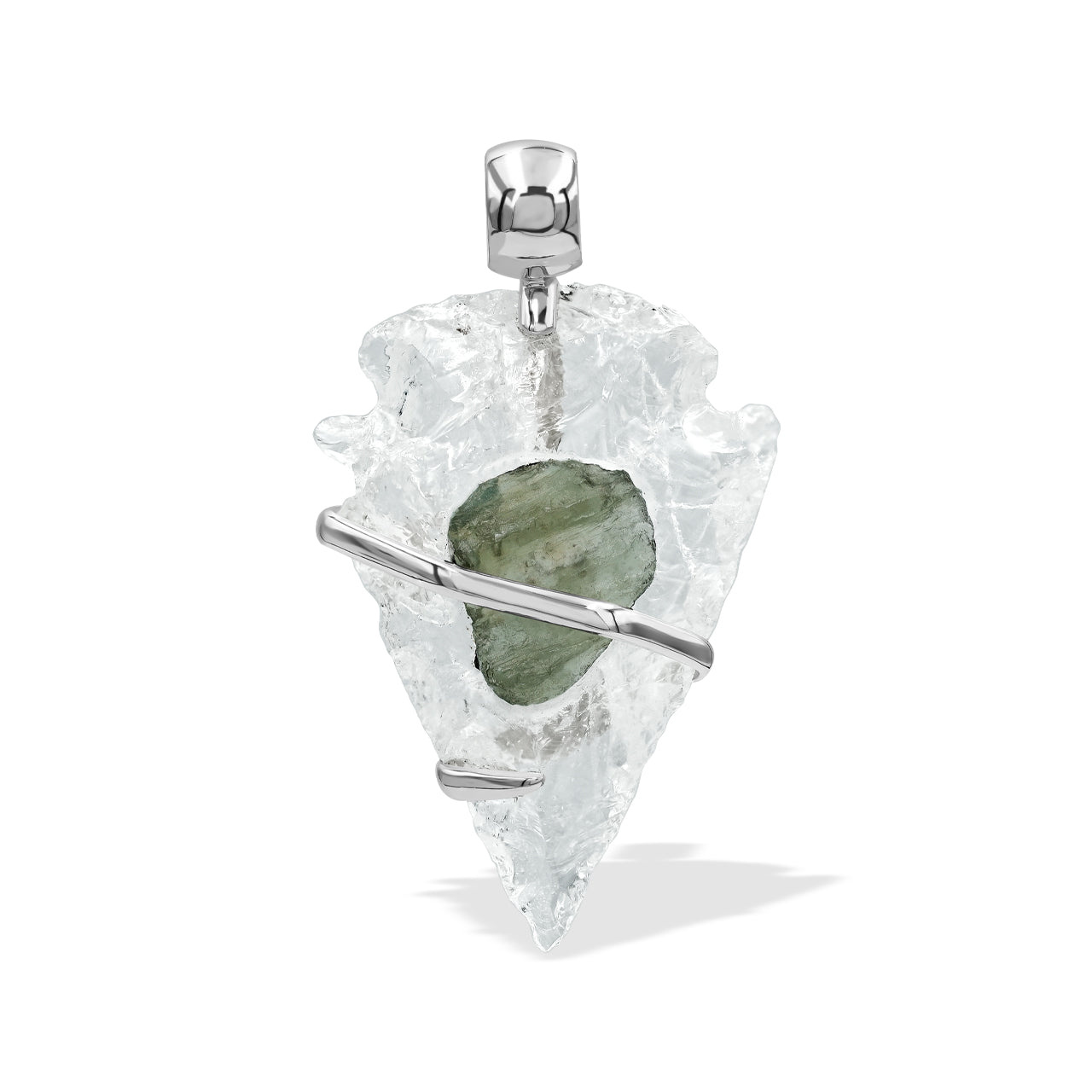 Quartz Arrowhead and Moldavite Wrap Pendant