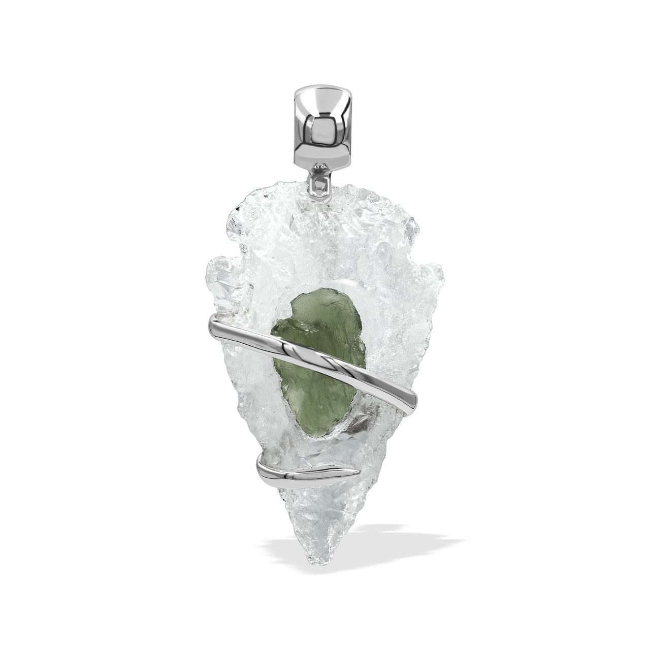 Quartz Arrowhead and Moldavite Wrap Pendant