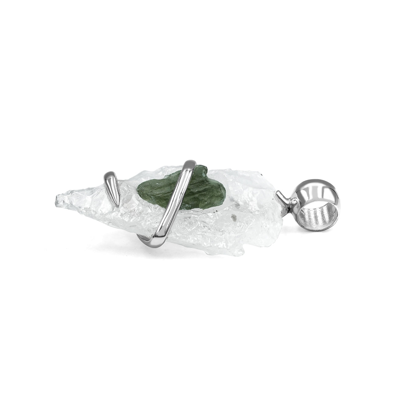 Quartz Arrowhead and Moldavite Wrap Pendant