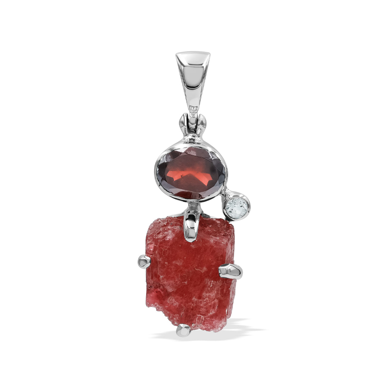 Garnet, White Topaz, and Rhodonite Rough Pendant