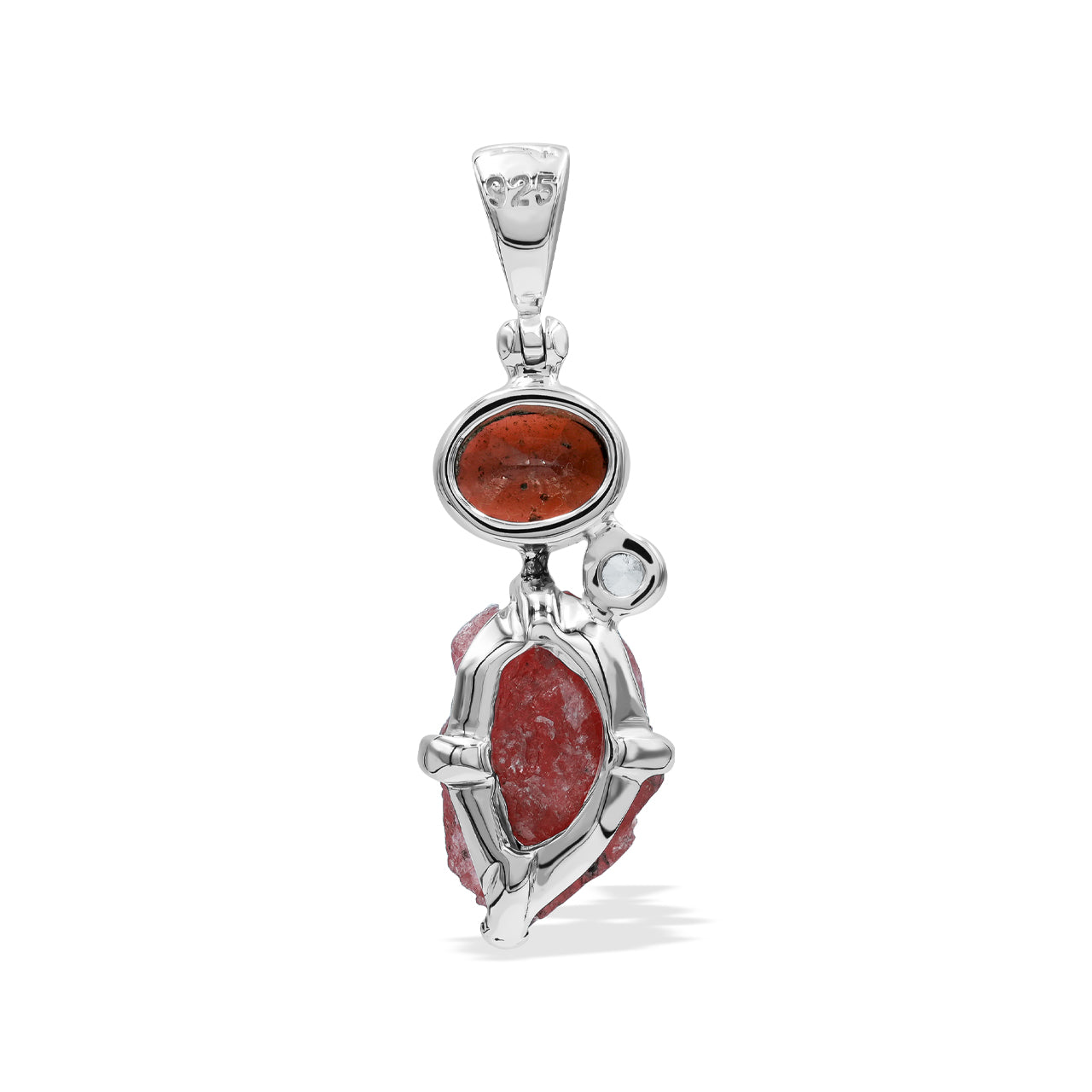 Garnet, White Topaz, and Rhodonite Rough Pendant