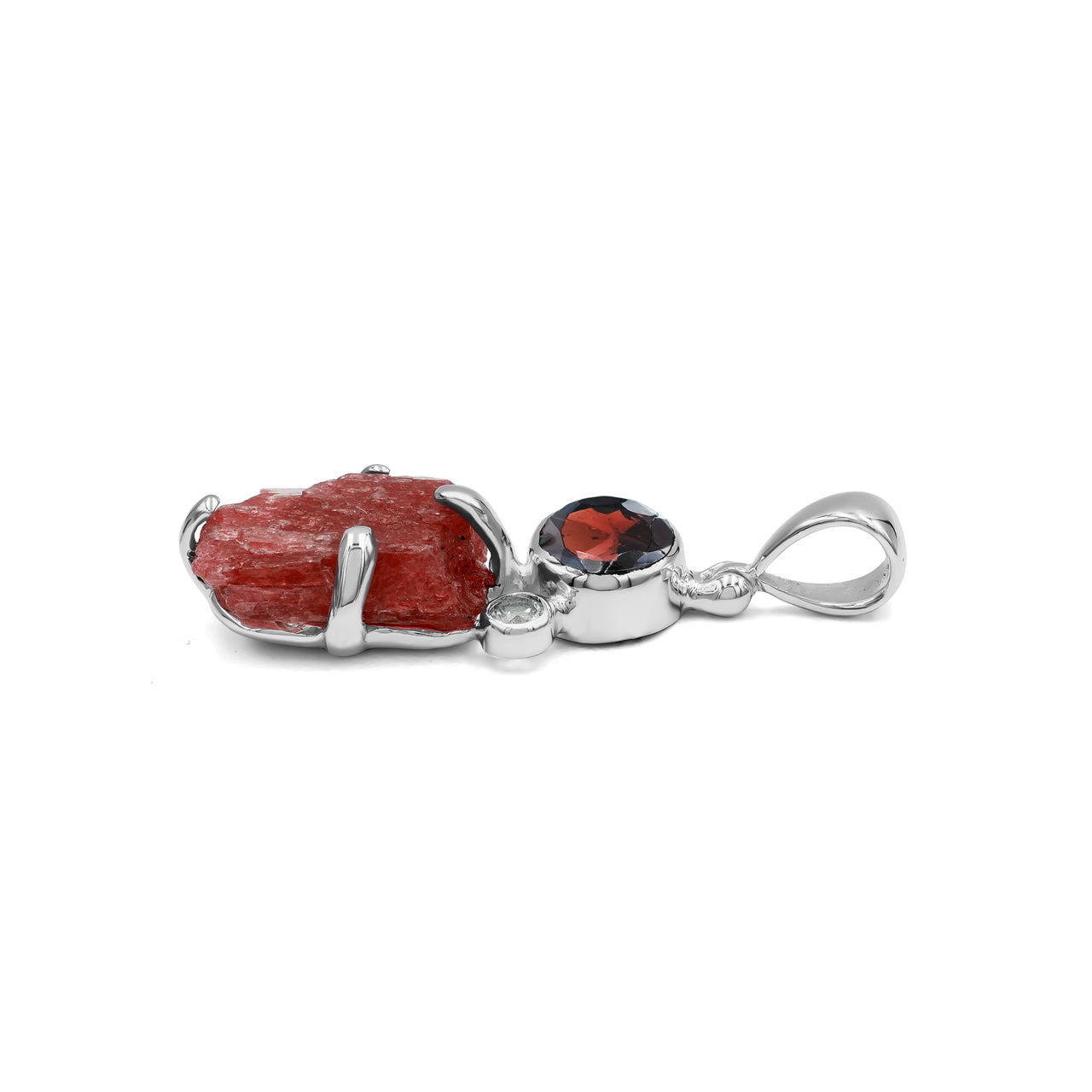 Garnet, White Topaz, and Rhodonite Rough Pendant