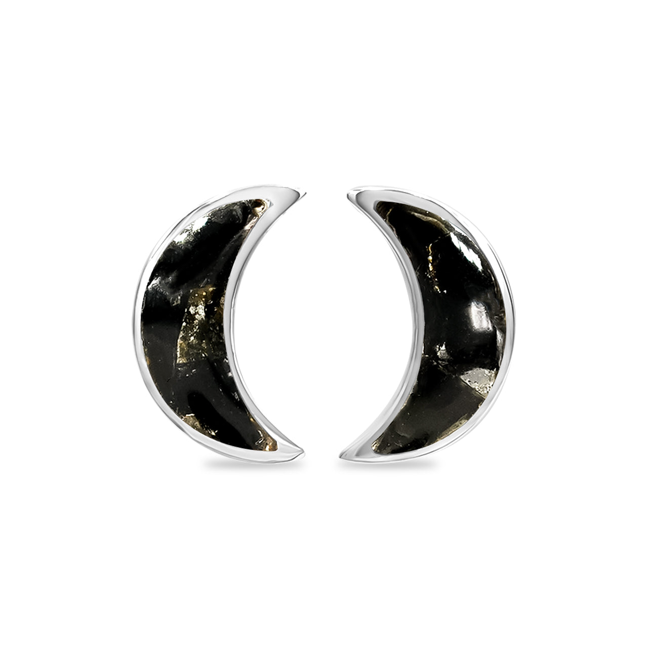 Black Muscovite Crescent Moon Post Earrings