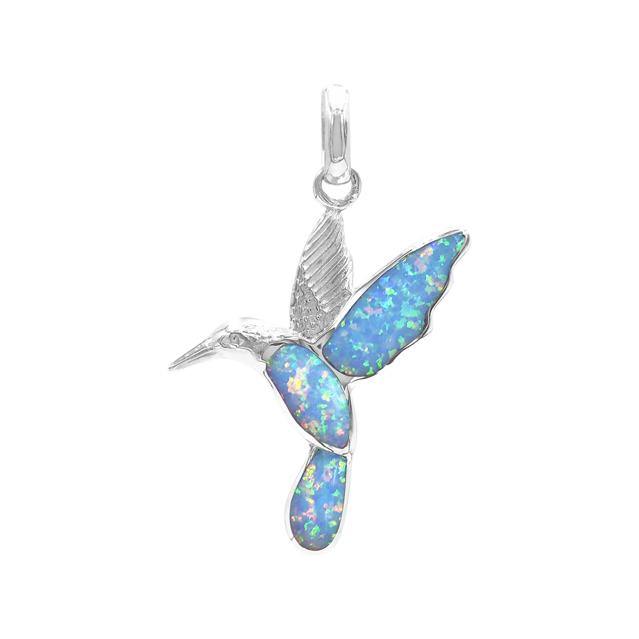 Cultured Opal Hummingbird Pendant in Sterling Silver