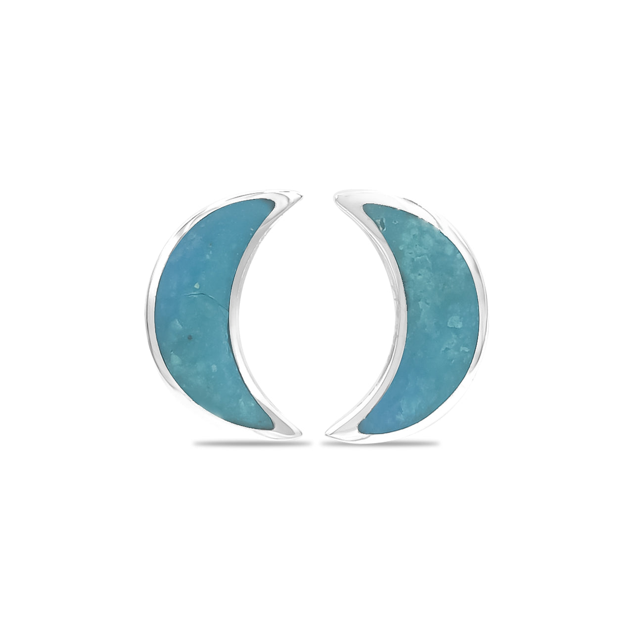 Peruvian Blue Opal Crescent Moon Post Style Earrings