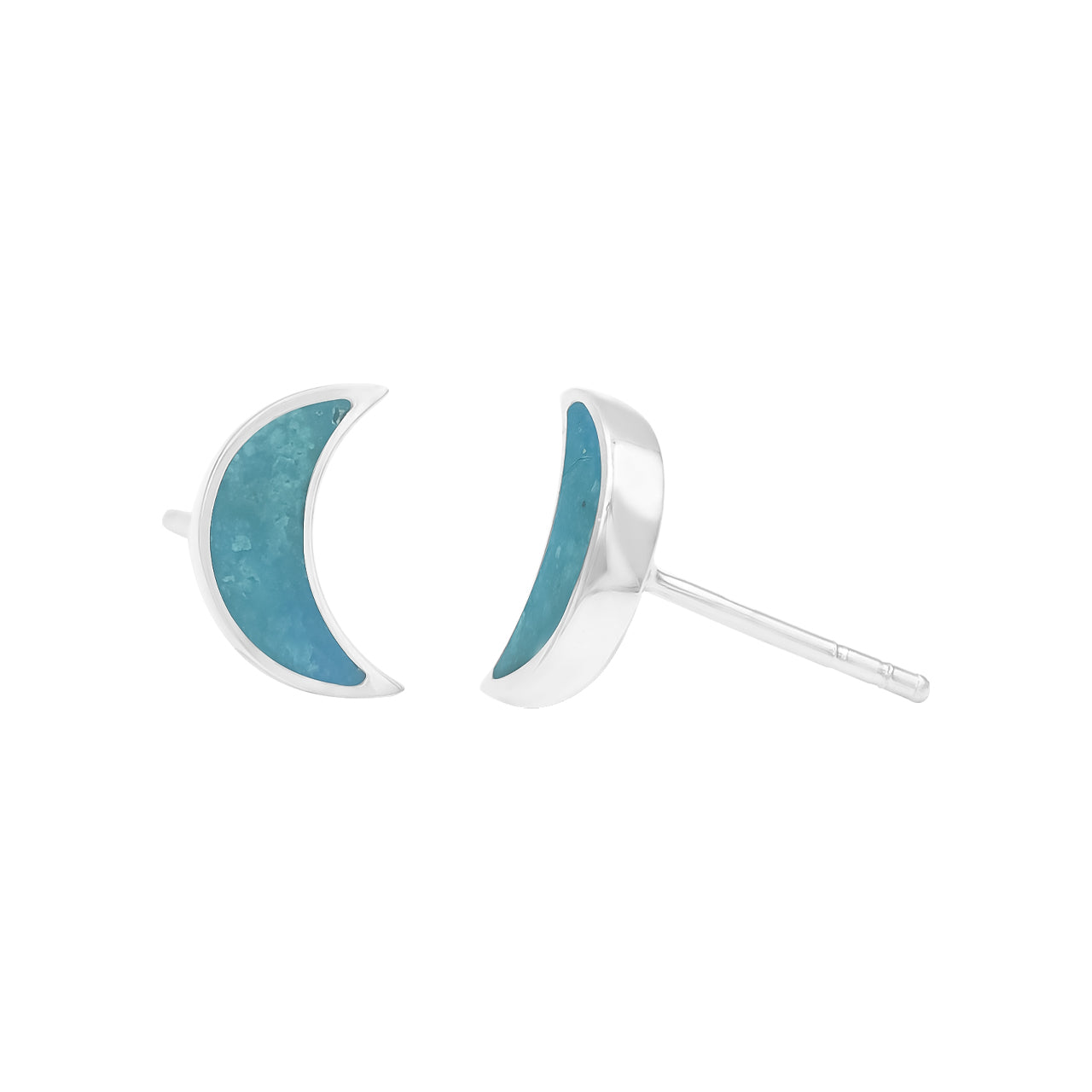 Peruvian Blue Opal Crescent Moon Post Style Earrings