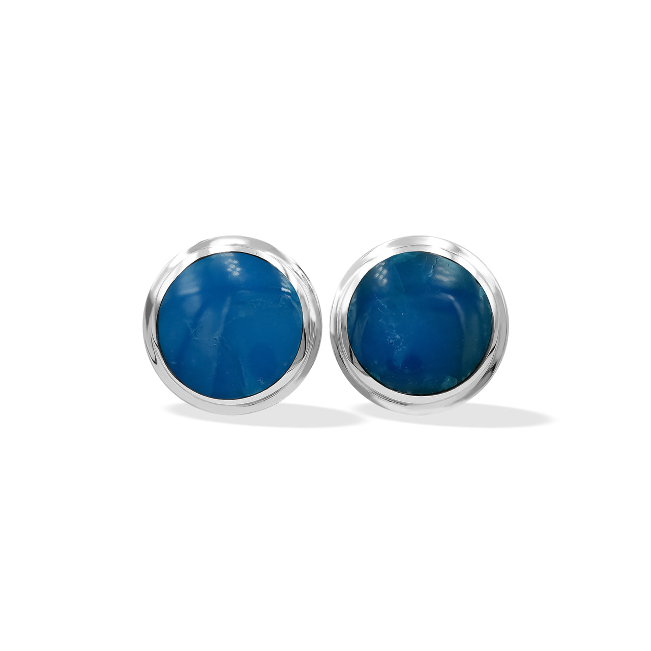 High Grade Peruvian Blue Opal Round 8 mm Double Bezel Set Post Earrings