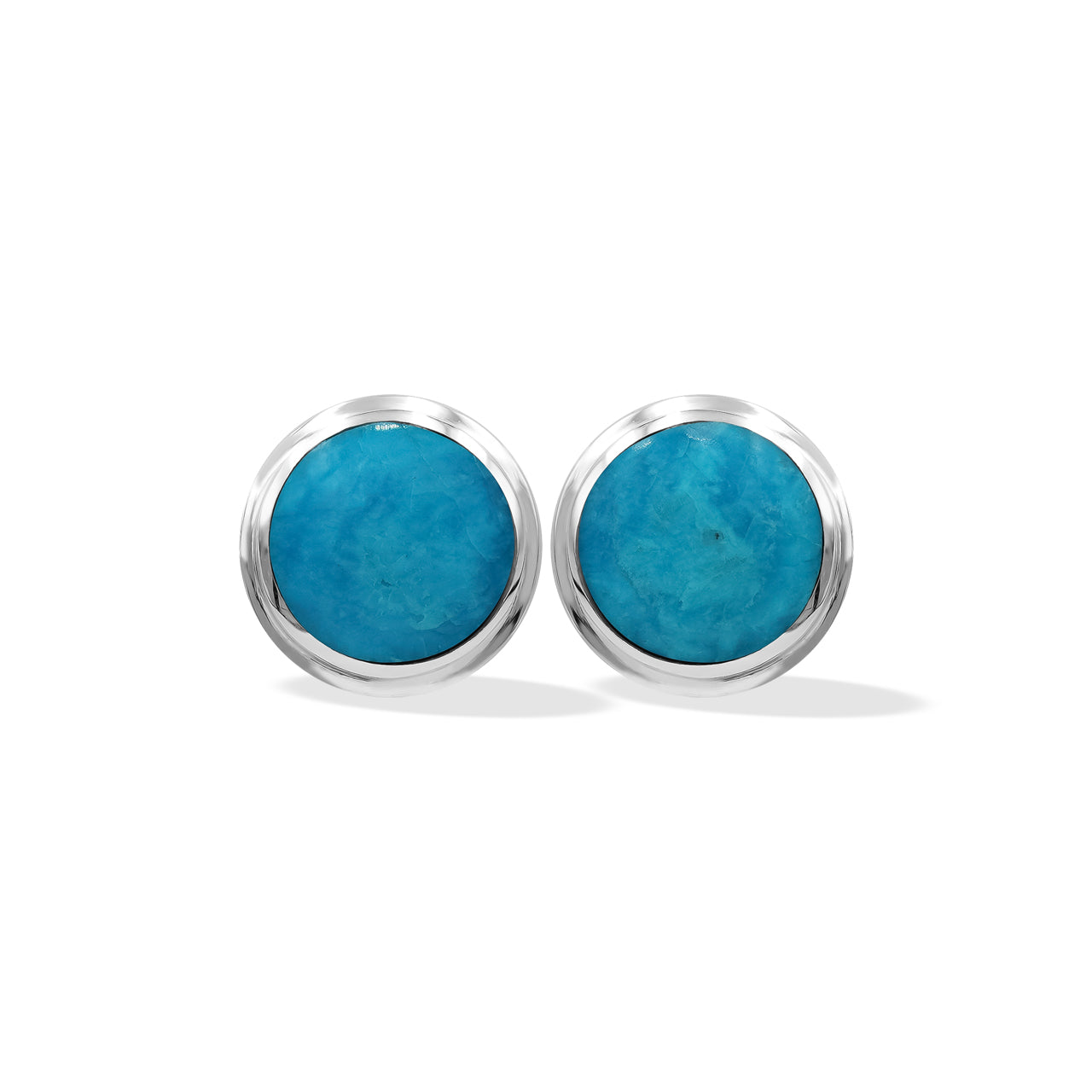 High Grade Peruvian Blue Opal Round 8 mm Double Bezel Set Post Earrings