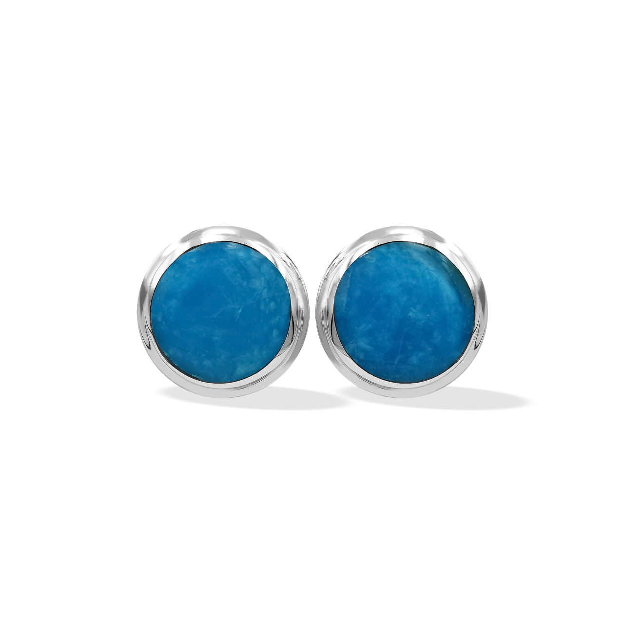 High Grade Peruvian Blue Opal Round 8 mm Double Bezel Set Post Earrings