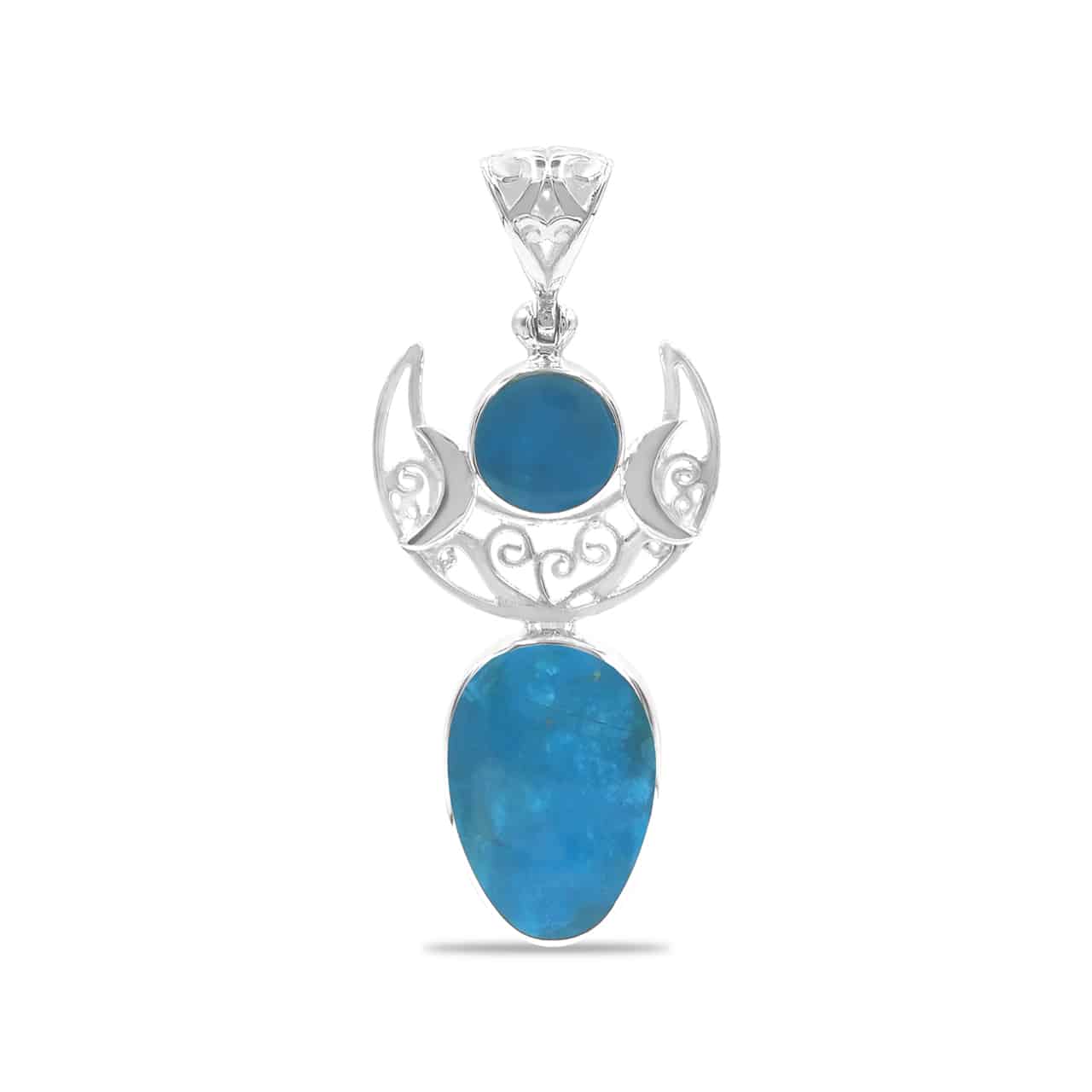 Peruvian Blue Opal Pendant with Crescent Moon Accents