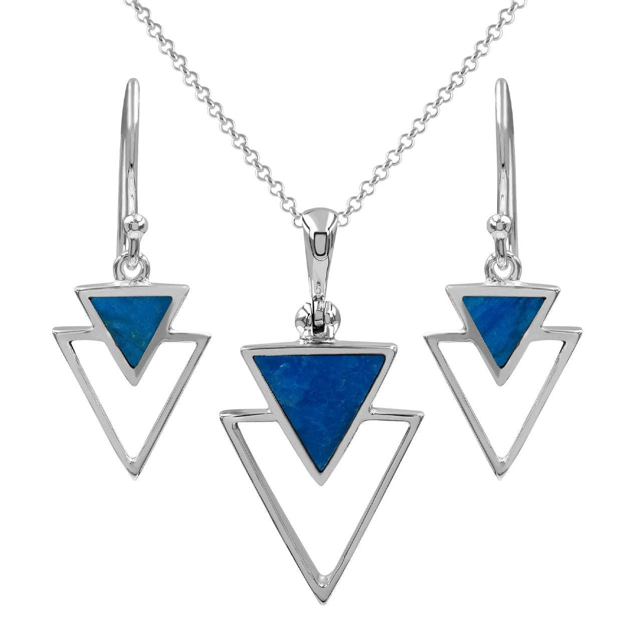 Peruvian Blue Opal Triangle Stacked Pendant &amp; Earring Set