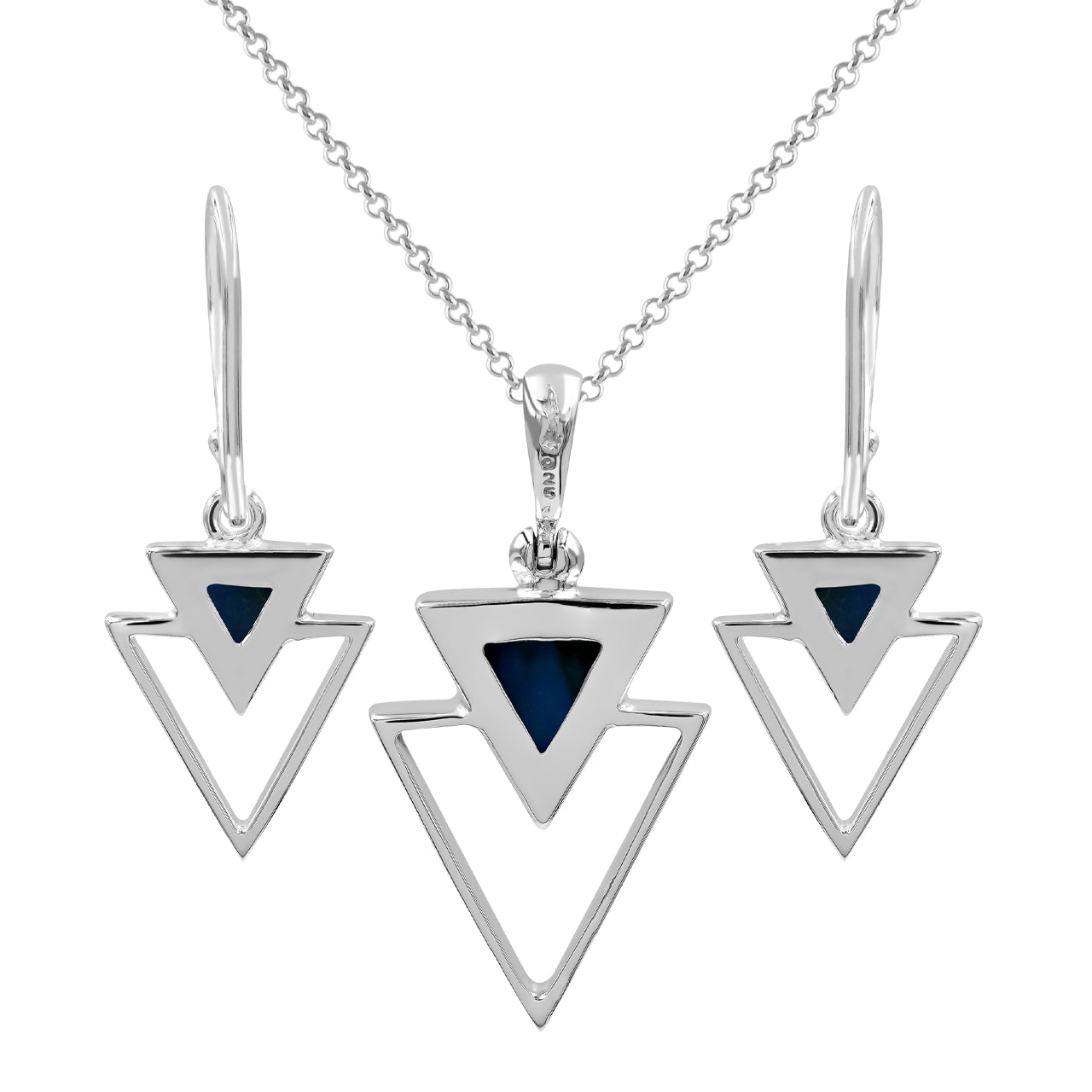 Peruvian Blue Opal Triangle Stacked Pendant &amp; Earring Set