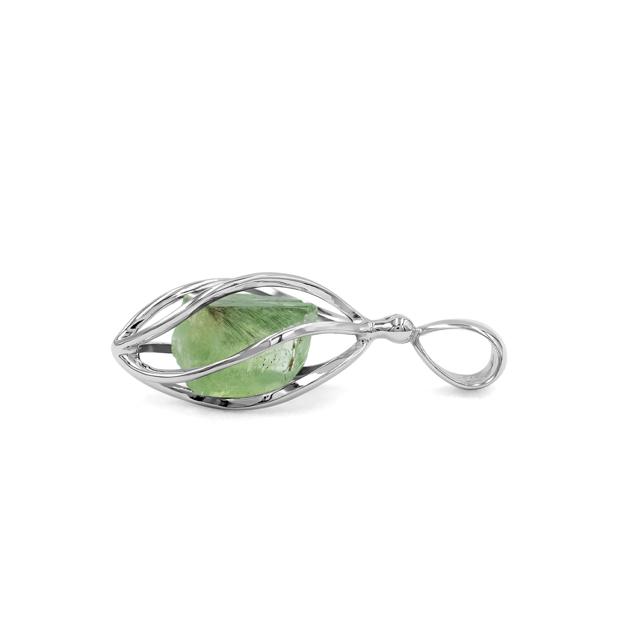 Peridot Crystal Spiral Caged Pendant in Sterling Silver