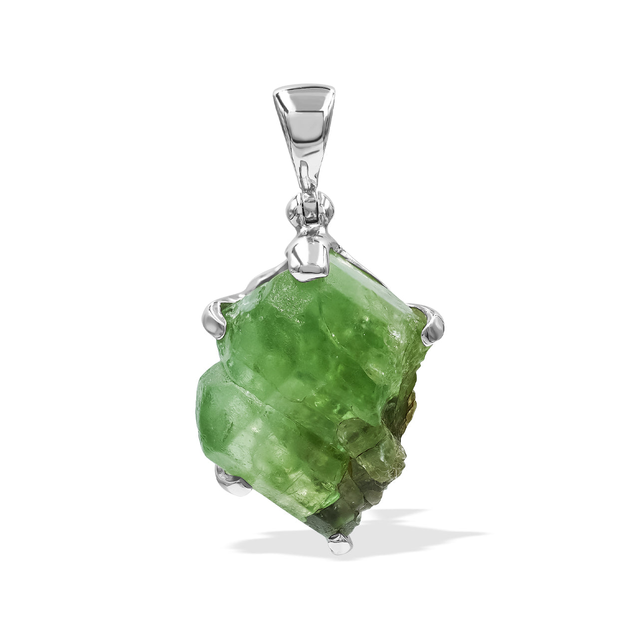 Rough Peridot Crystal Prong Set Pendant in Sterling Silver