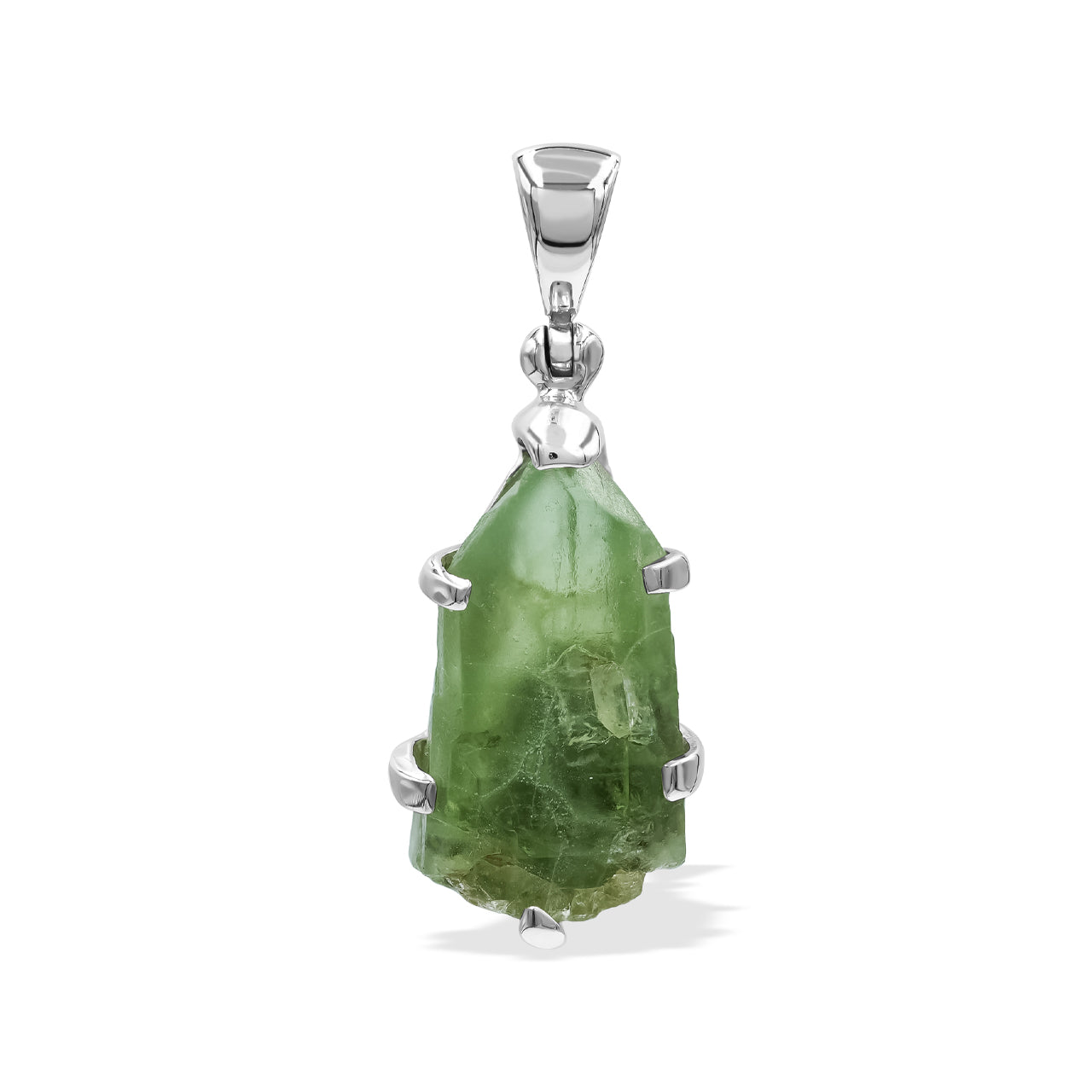 Rough Peridot Crystal Prong Set Pendant in Sterling Silver