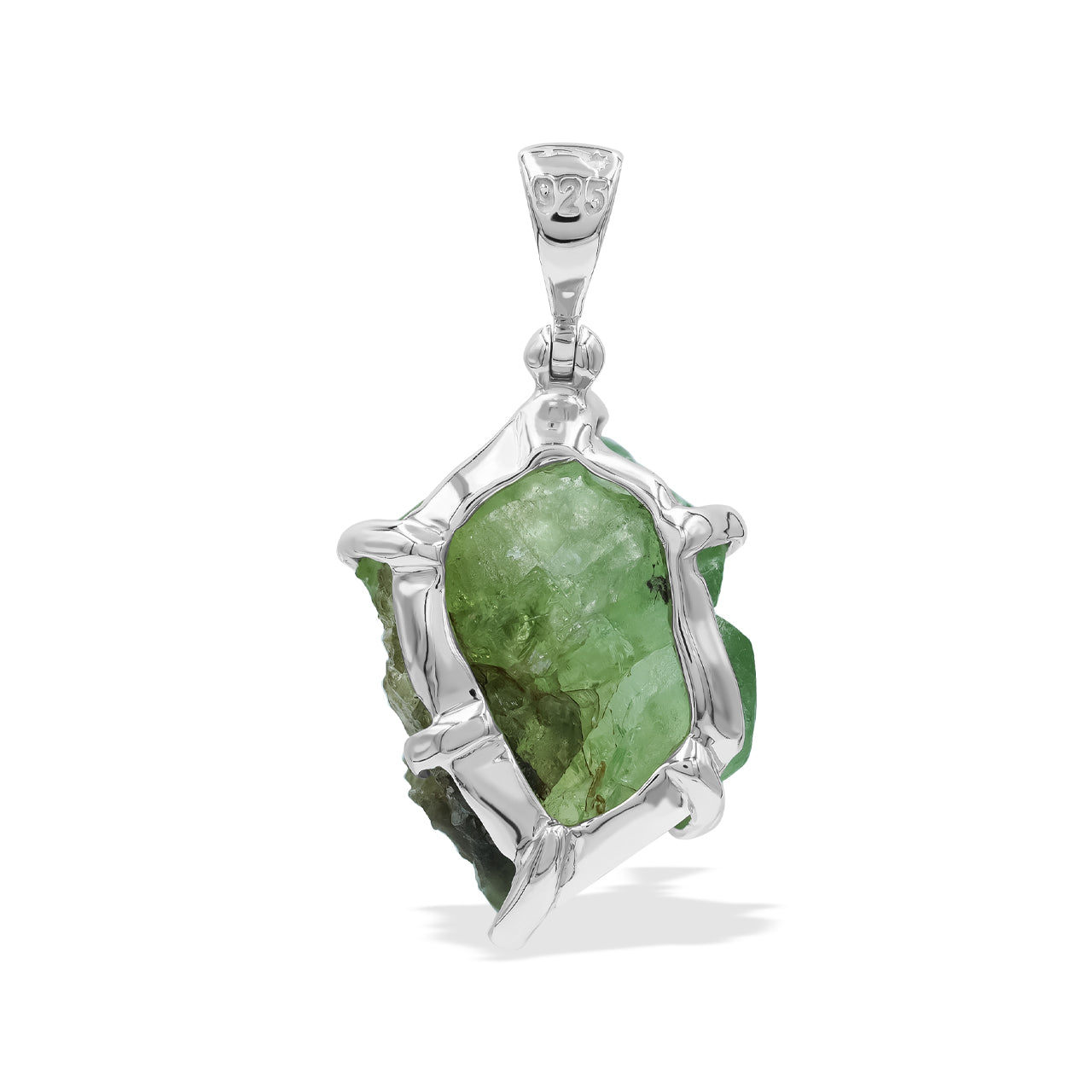 Rough Peridot Crystal Prong Set Pendant in Sterling Silver