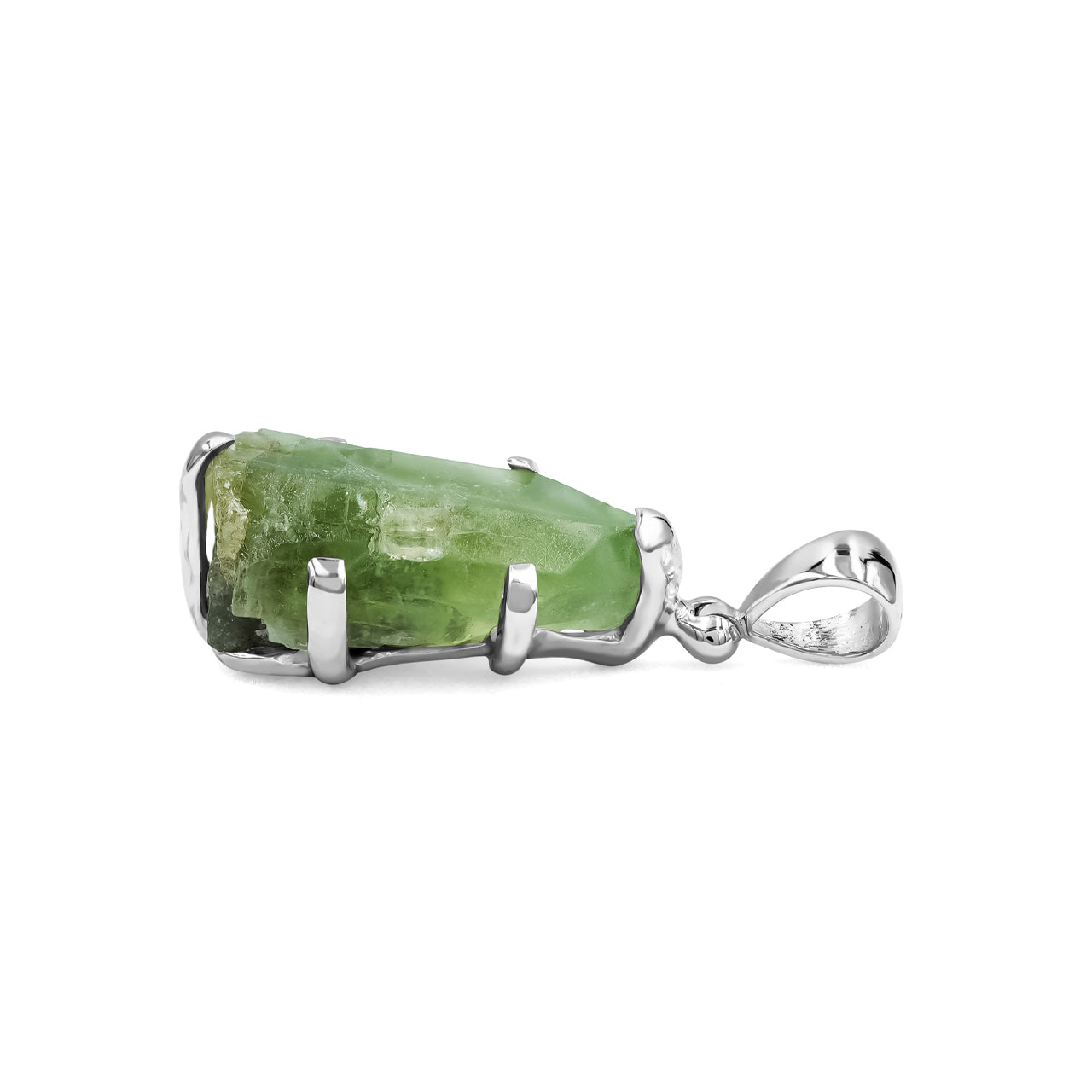 Rough Peridot Crystal Prong Set Pendant in Sterling Silver