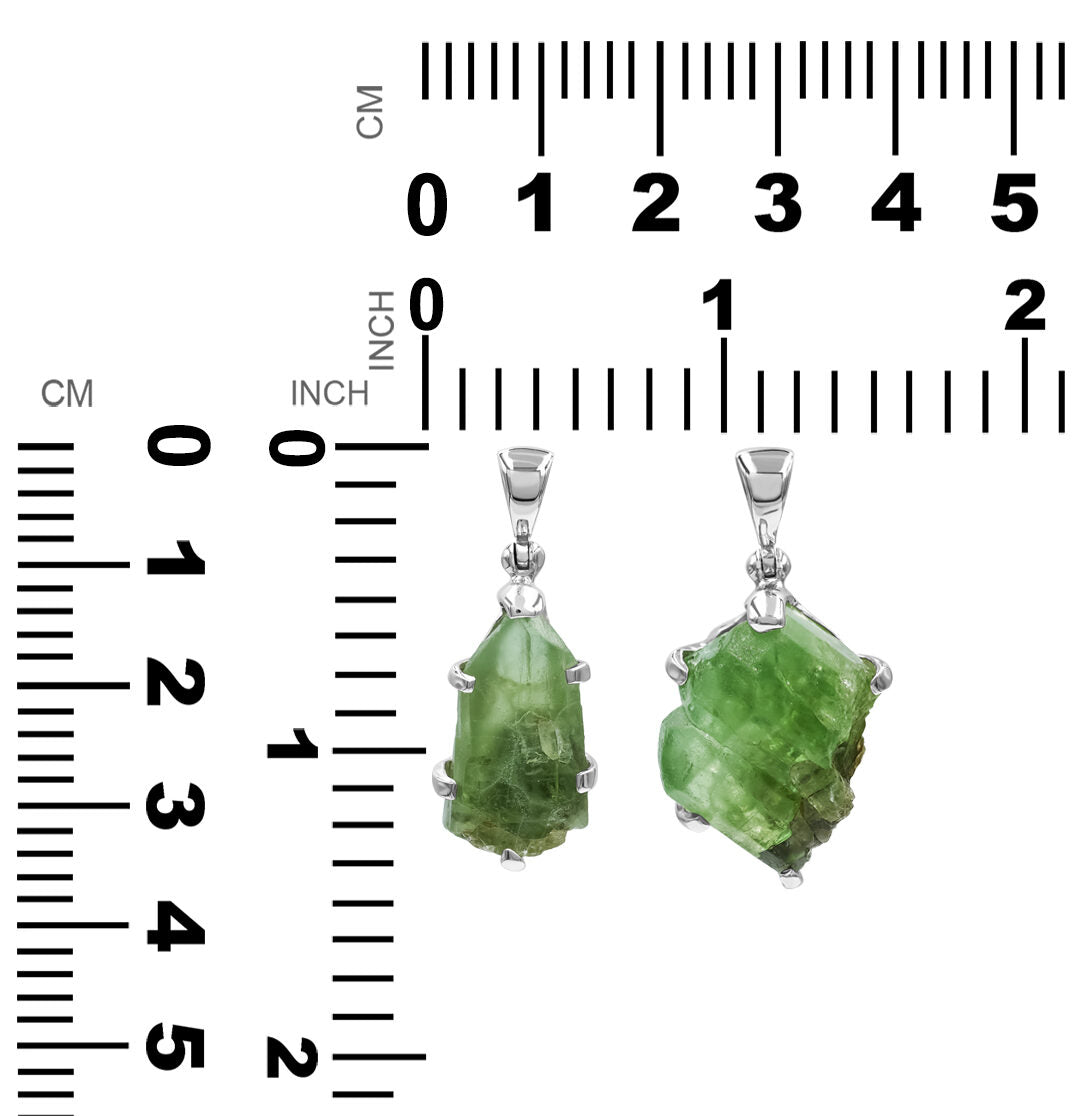 Rough Peridot Crystal Prong Set Pendant in Sterling Silver