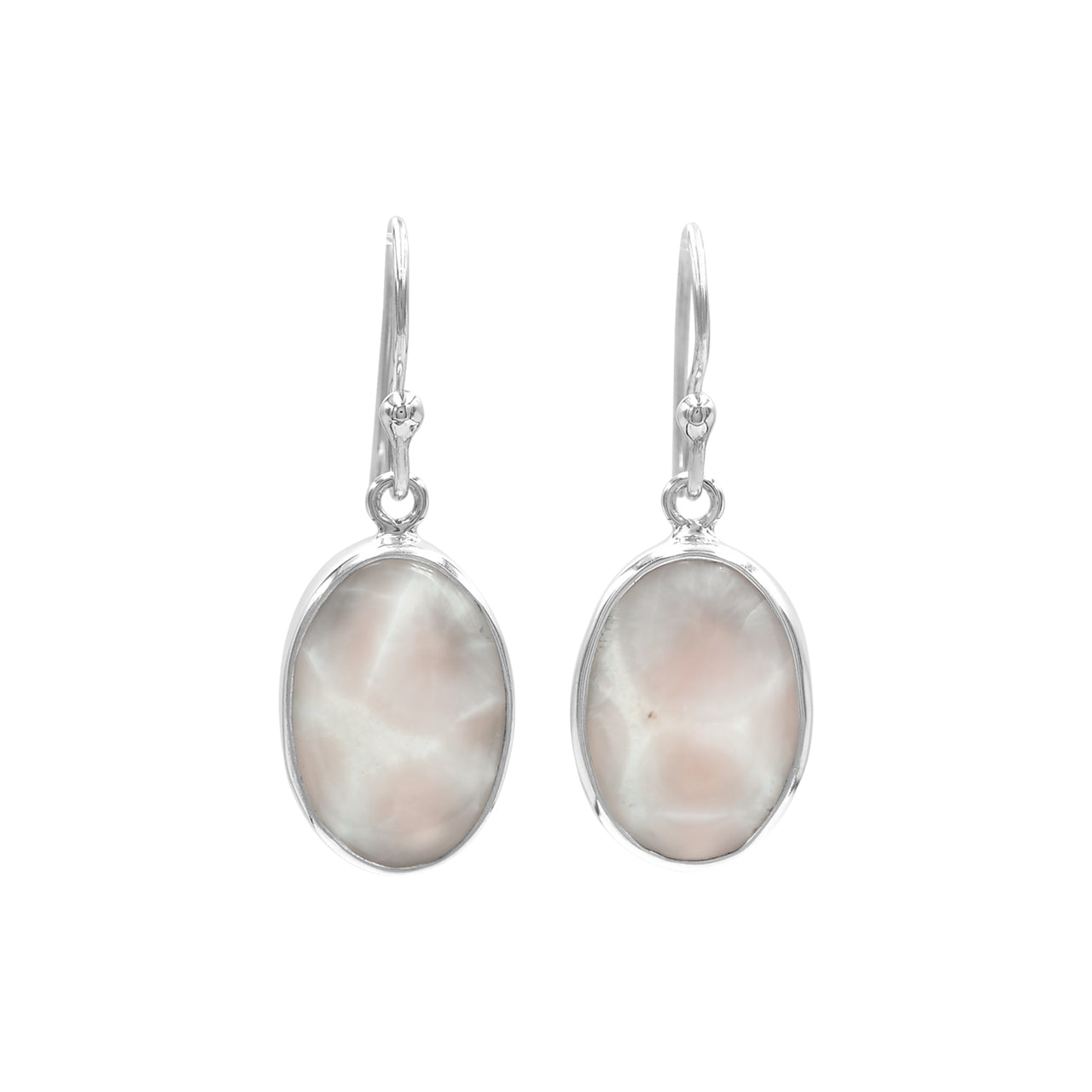 Pink Natrolite Sterling Silver Dangle Oval Shaped Earrings