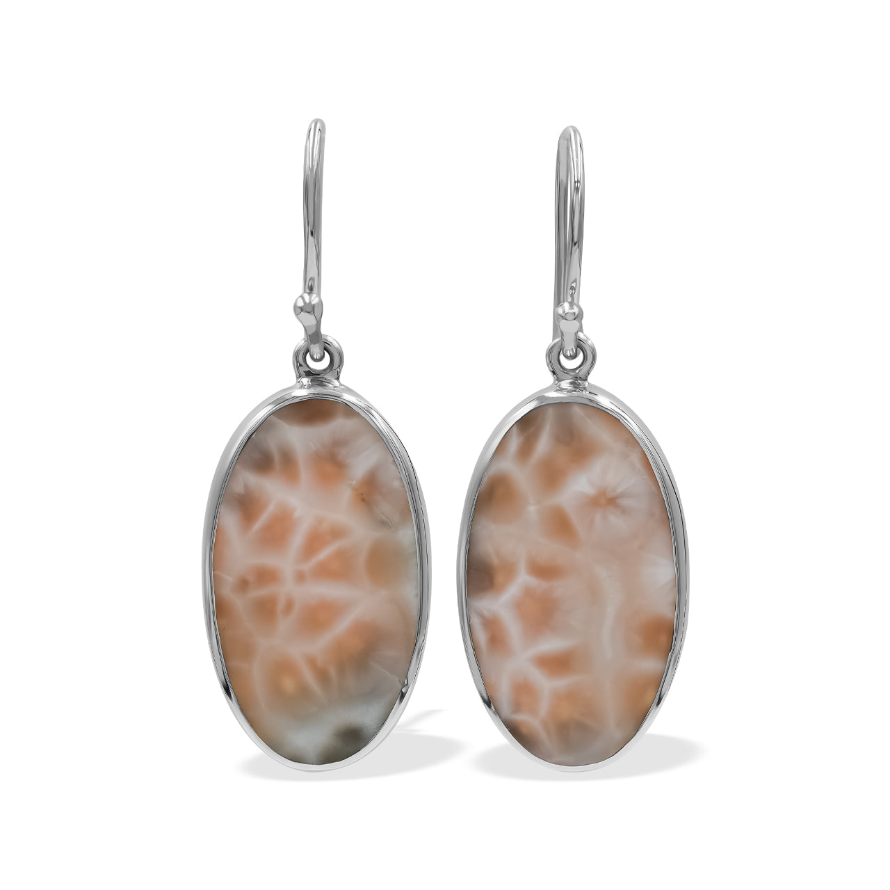 Pink Natrolite Oval Shaped Earring in Sterlling Silver