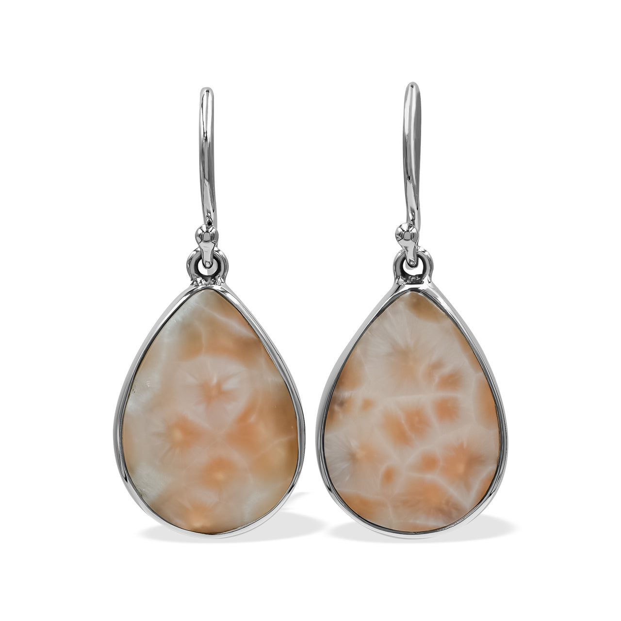 Pink Natrolite Pear Shaped Dangle Earring in Sterling Silver