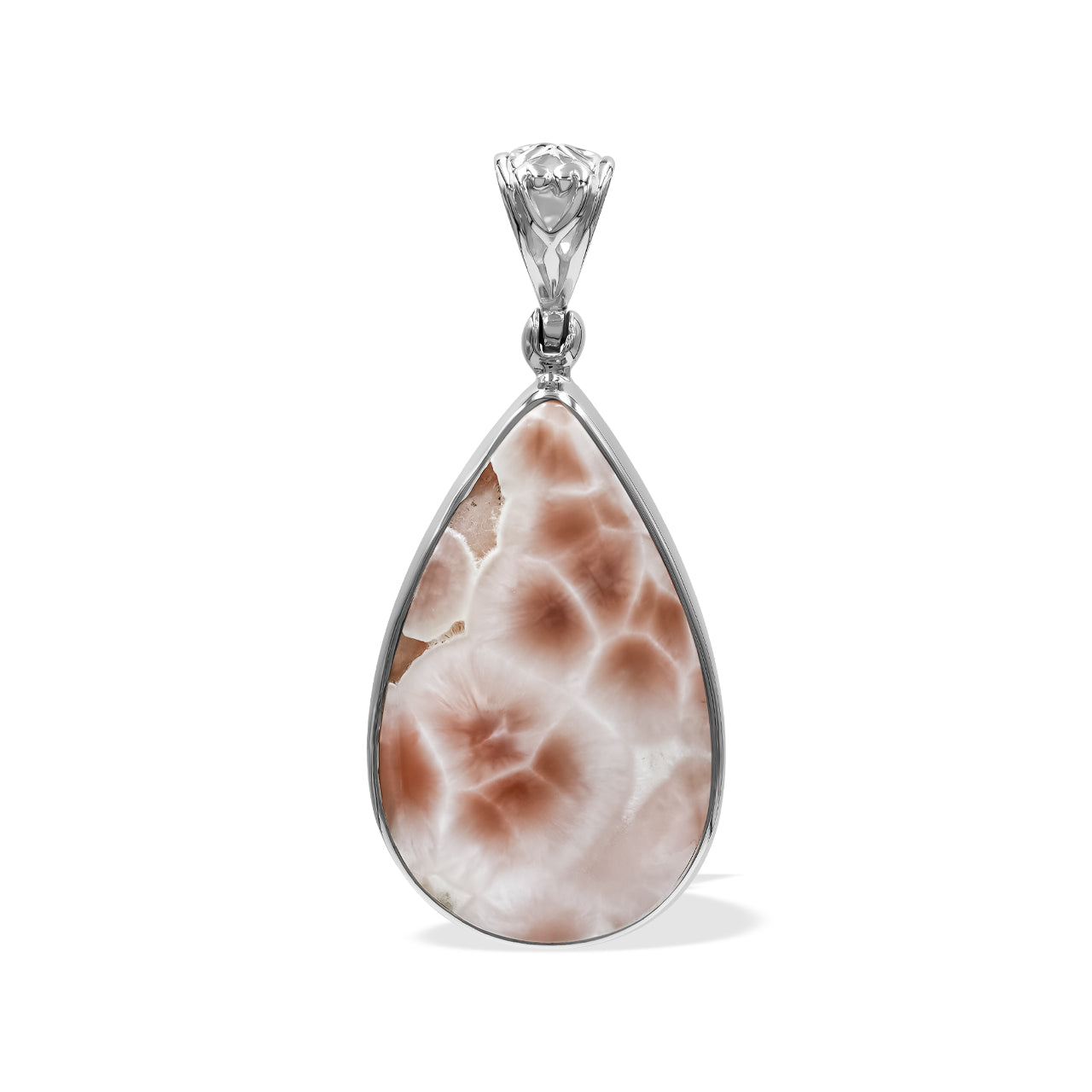 Pink Natrolite Pear Shaped Pendant in Sterling Silver