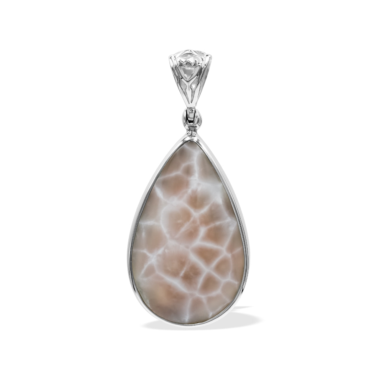 Pink Natrolite Pear Shaped Pendant in Sterling Silver