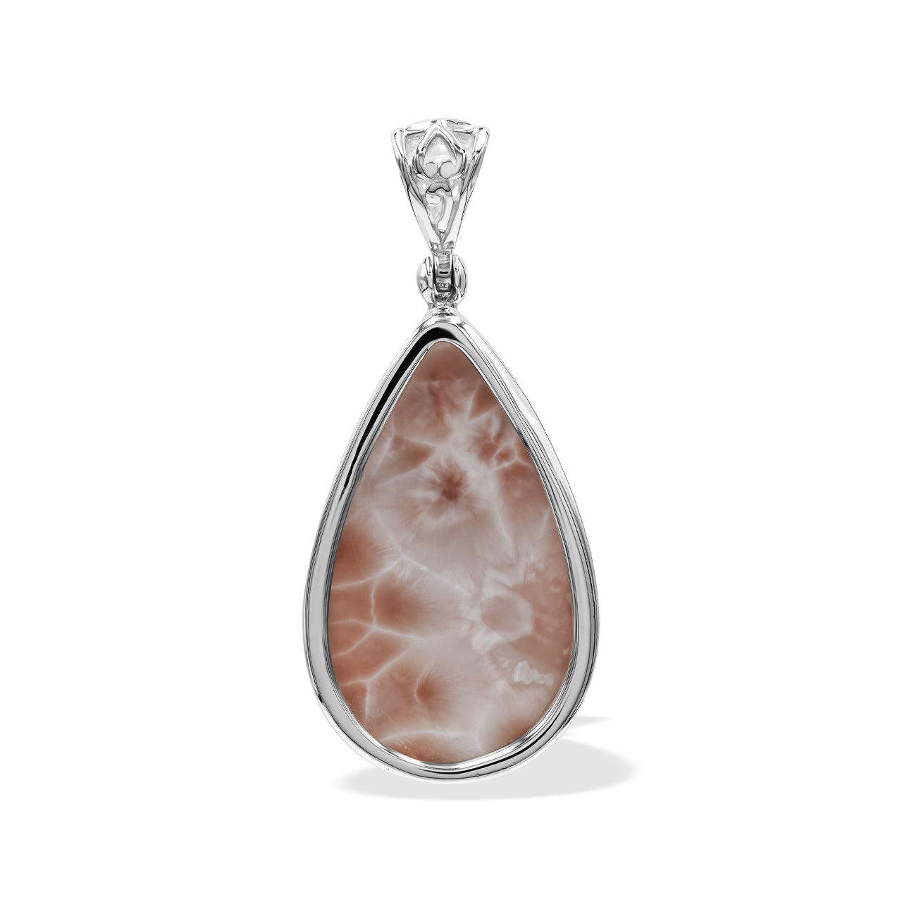 Pink Natrolite Pear Shaped Pendant in Sterling Silver