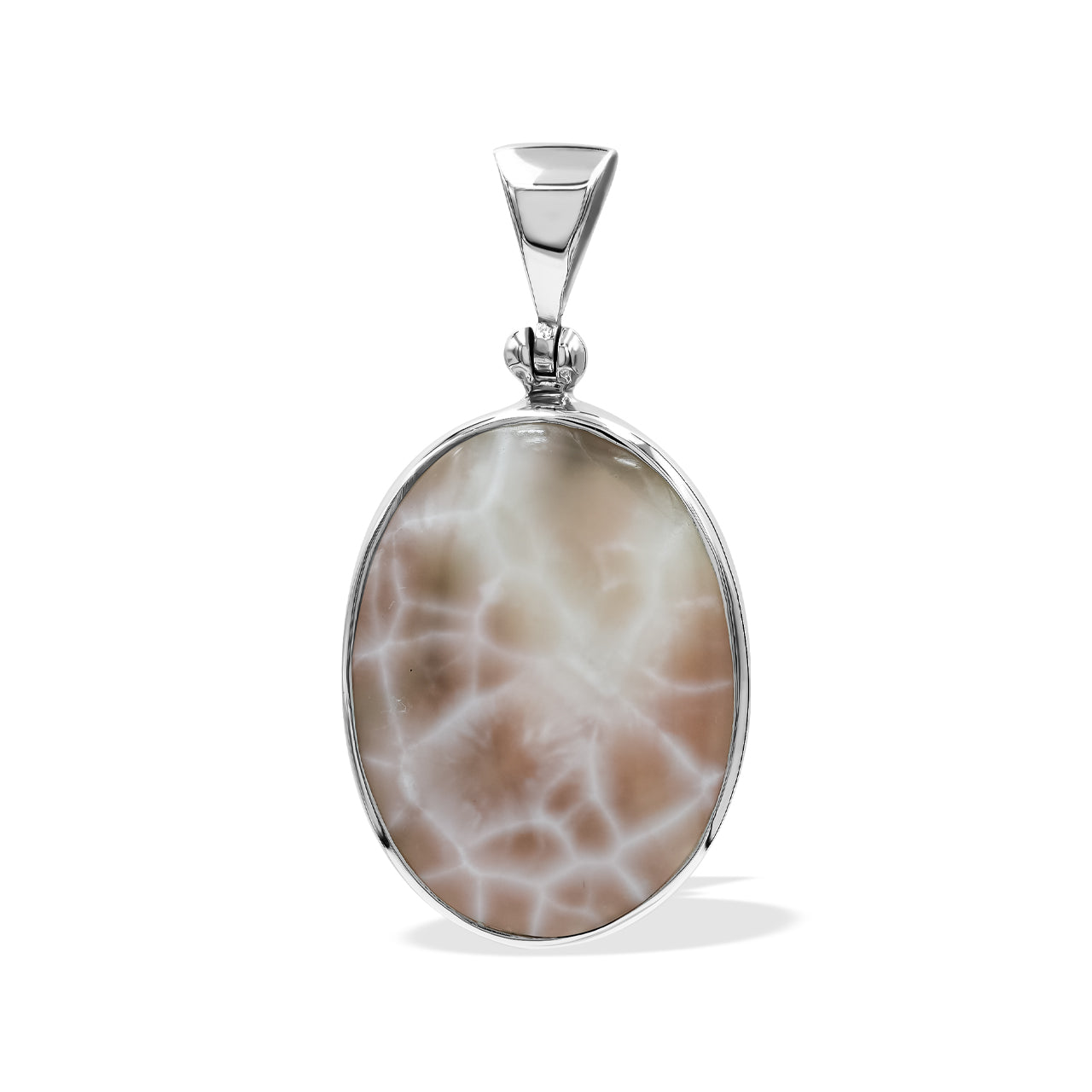 Pink Natrolite Oval Pendant in Sterling Silver