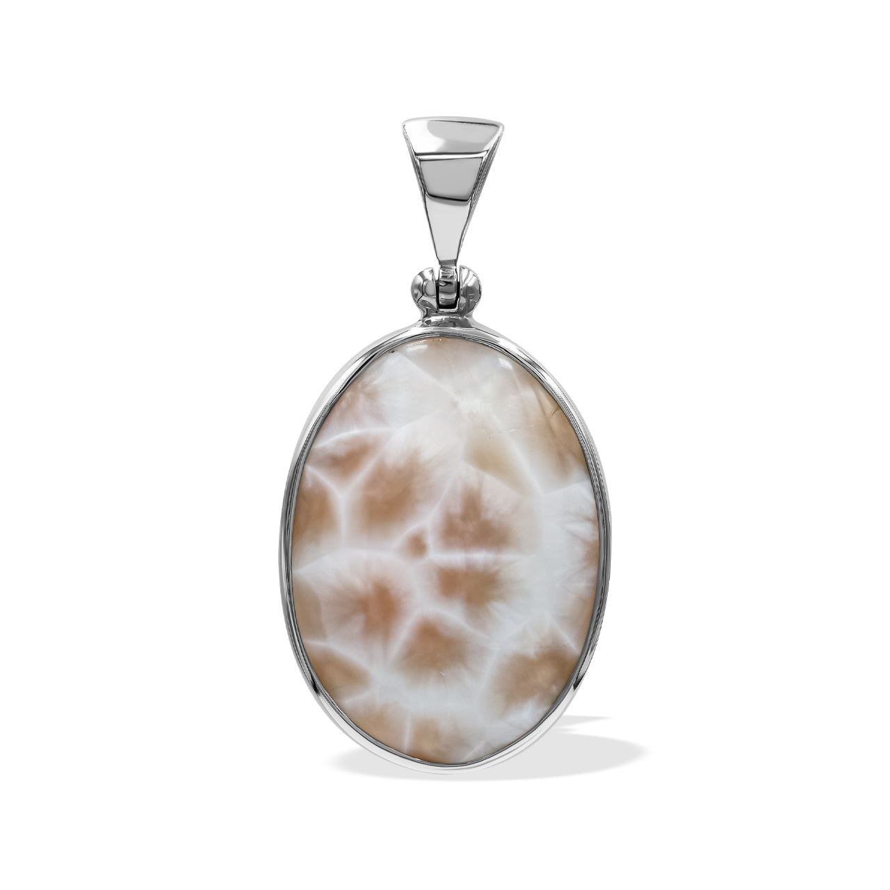 Pink Natrolite Oval Pendant in Sterling Silver