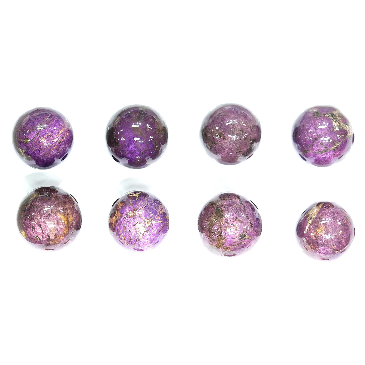 8 polished pieces of purpurite sphere