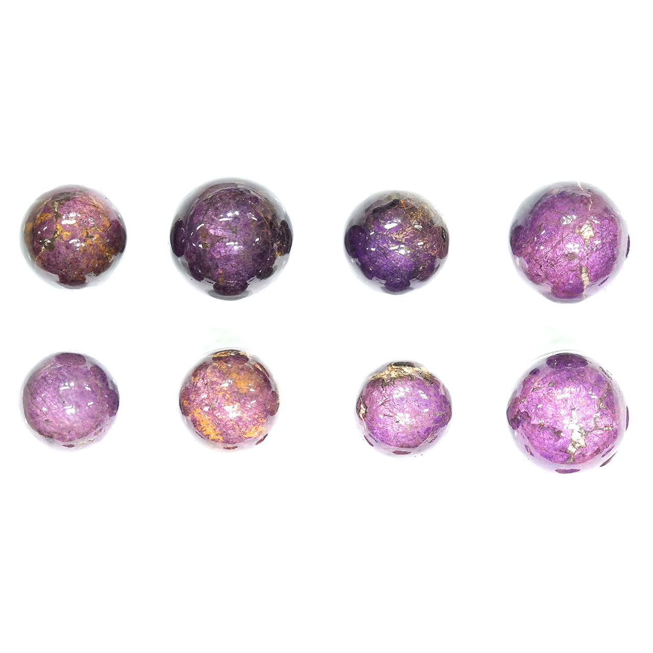 8 polished pieces of purpurite sphere