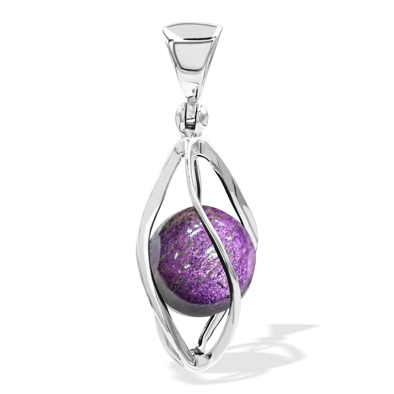 12mm Purpurite sphere spiral cage pendant