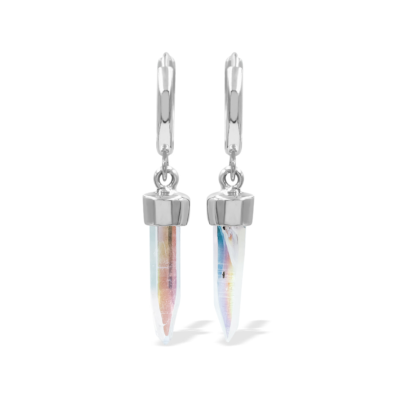 Angel Aura Quartz Crystal 7.5mm Mini Hoop Earrings in Sterling Silver - Small