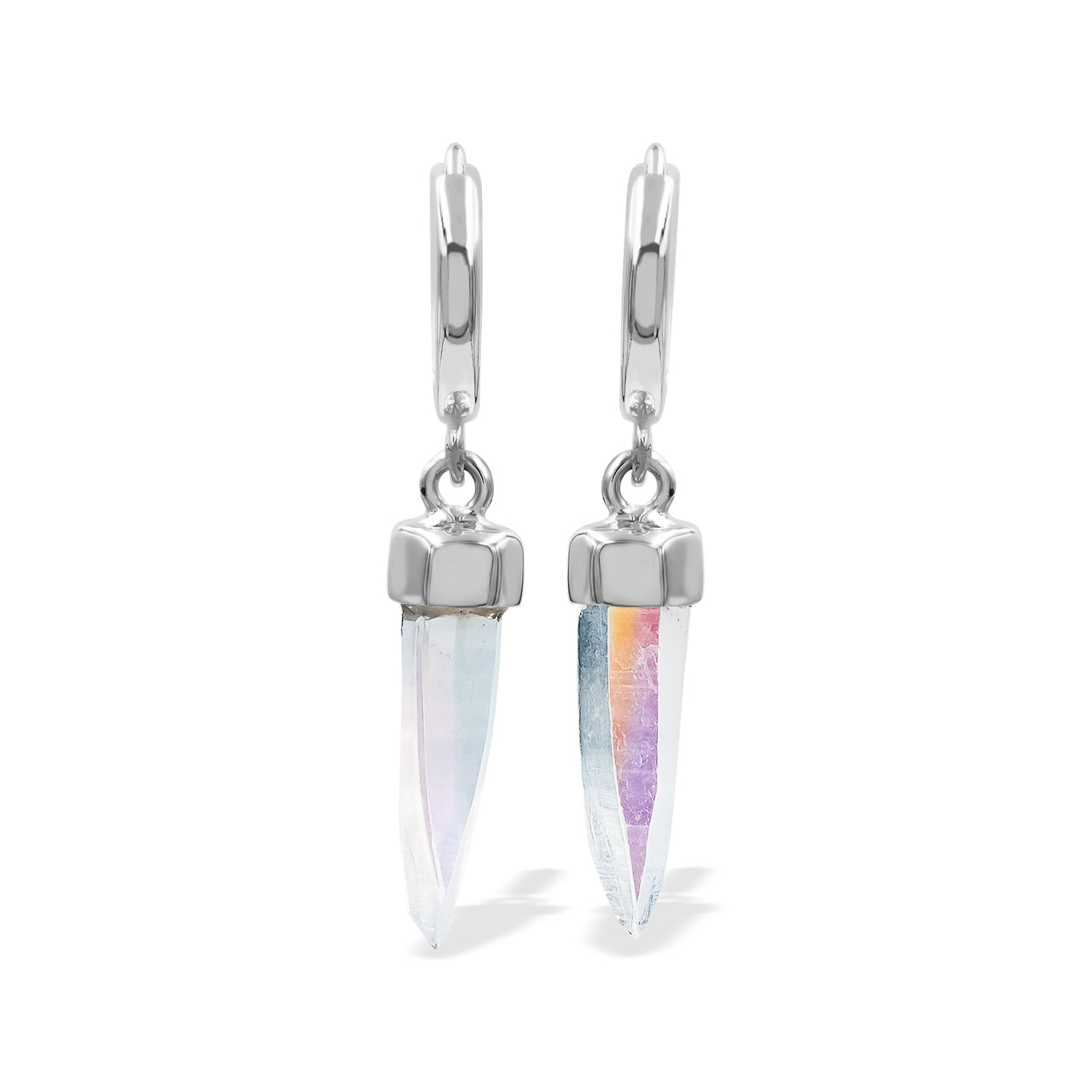 Angel Aura Quartz Crystal 7.5mm Mini Hoop Earrings in Sterling Silver - Small