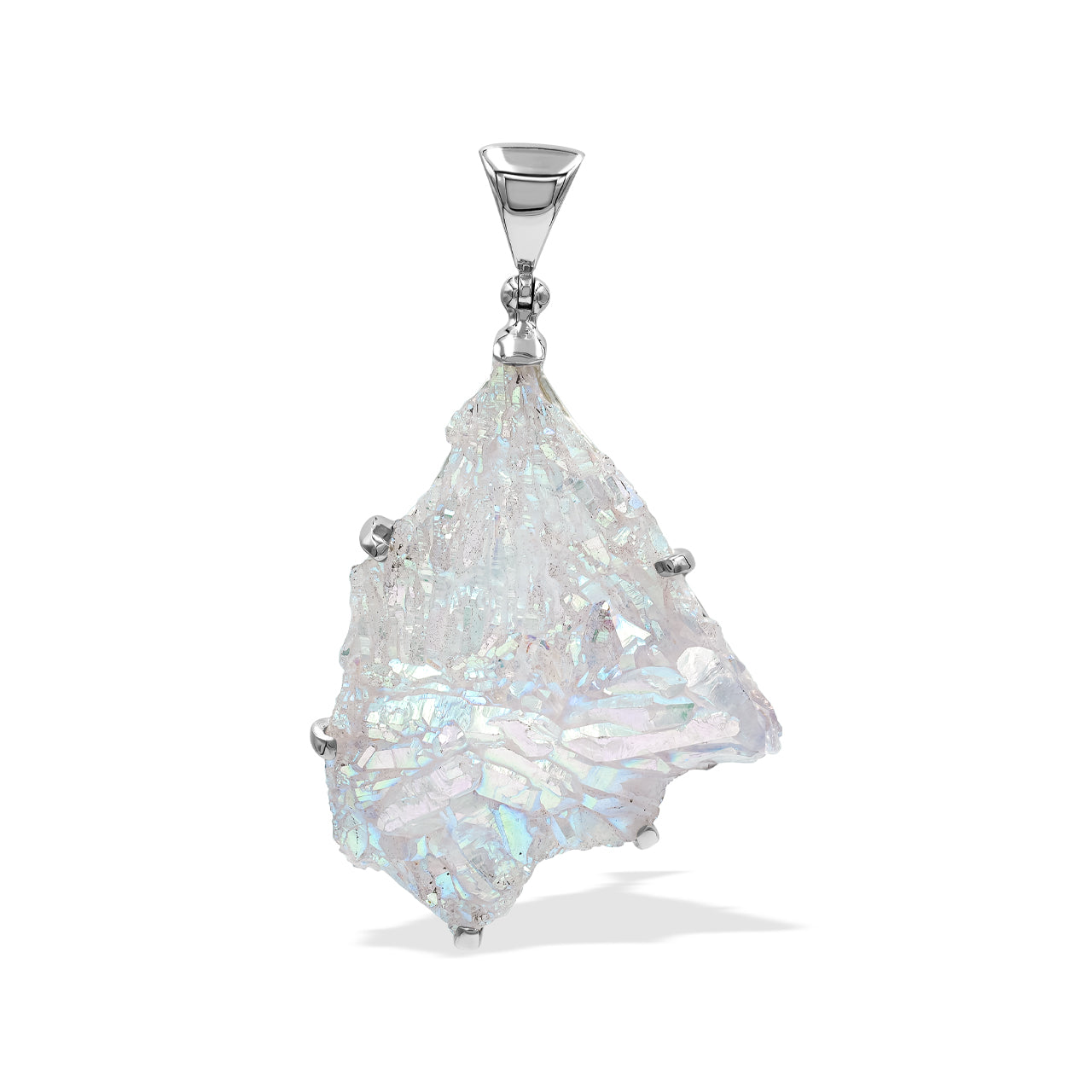 Angel Aura Quartz Crystal Prongset Pendant in Sterling Silver