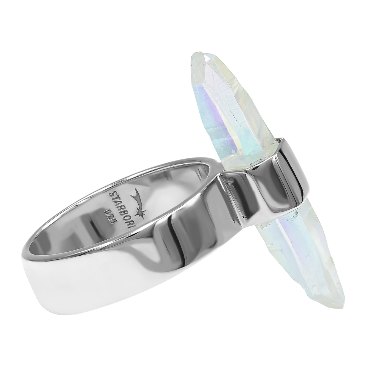 25-27 mm Angel Aura Quartz Crystal with silver band ring