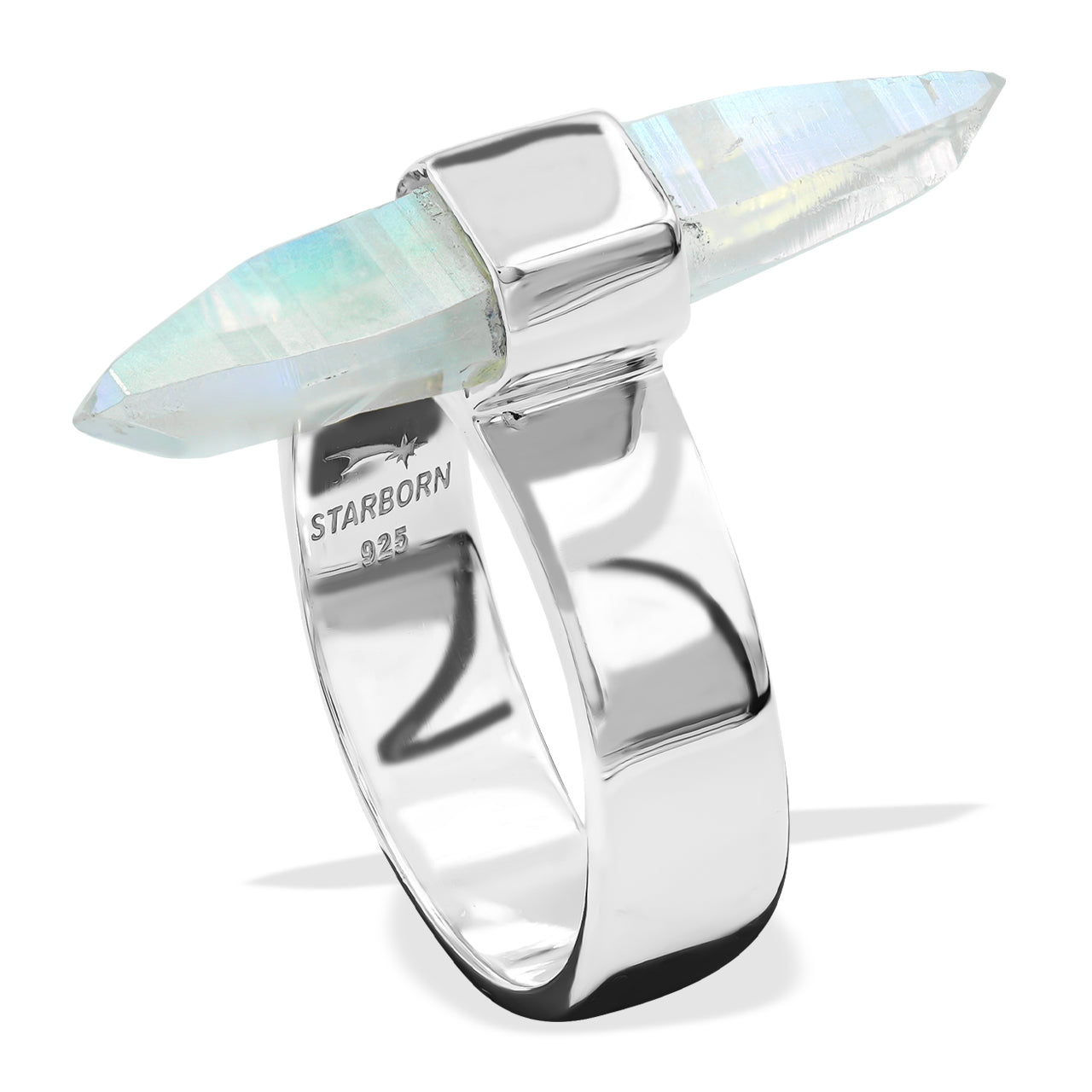 25-27 mm Angel Aura Quartz Crystal with silver band ring