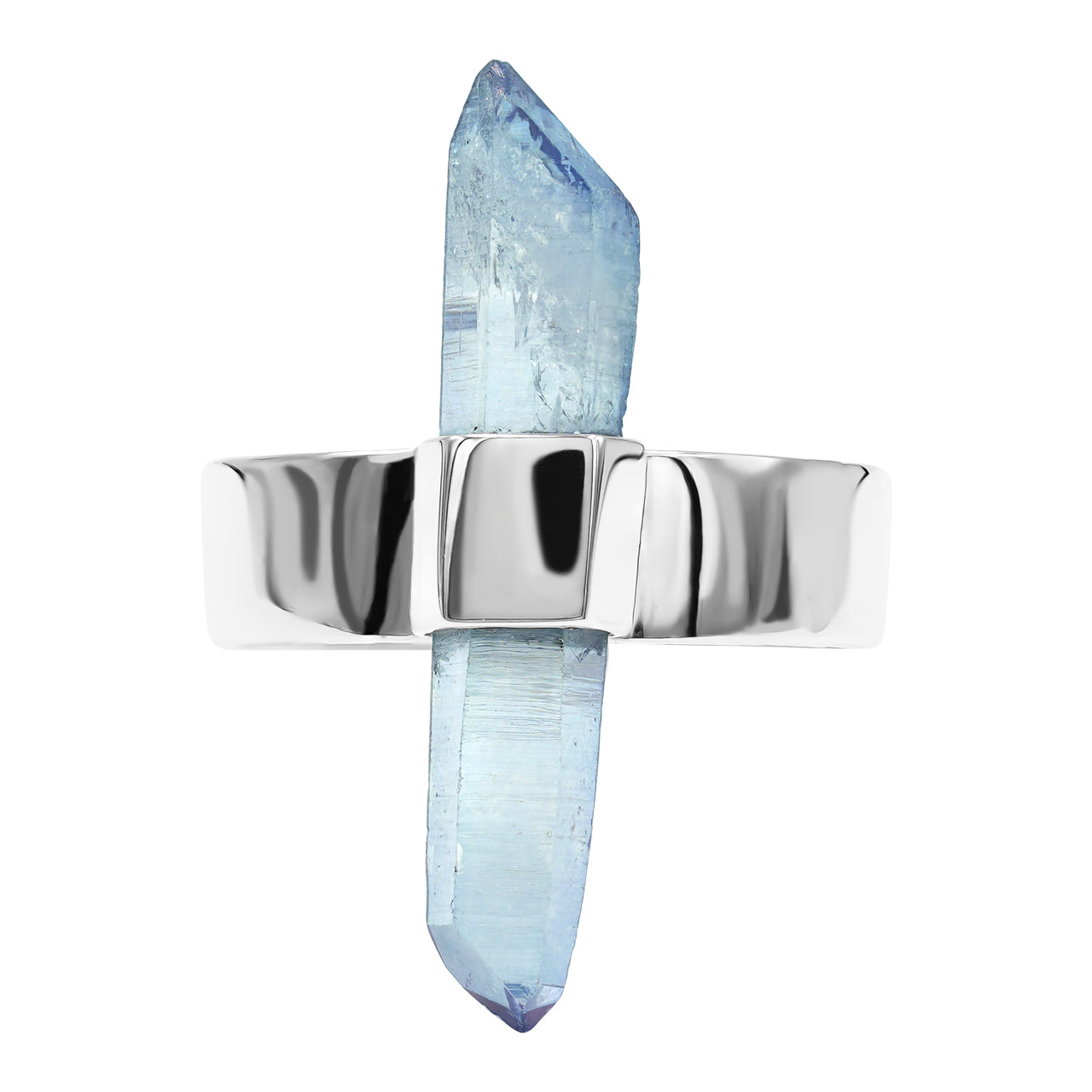 28-32 mm Tanzanite Aura Quartz Crystal with silver band ring