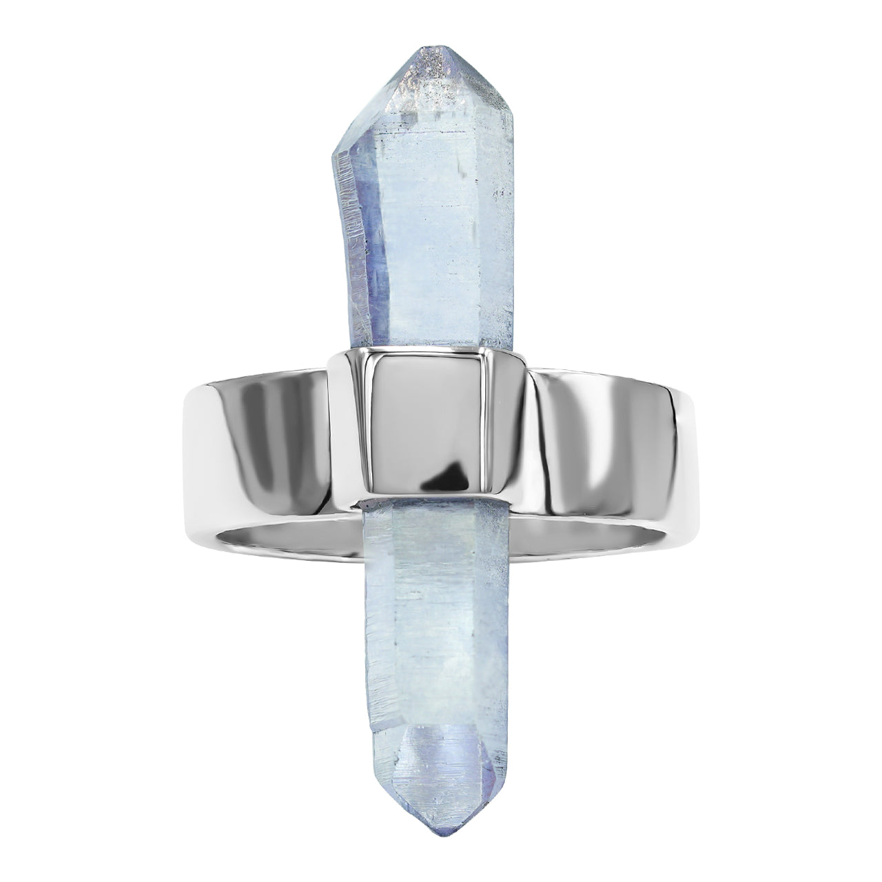 28-32 mm Tanzanite Aura Quartz Crystal with silver band ring