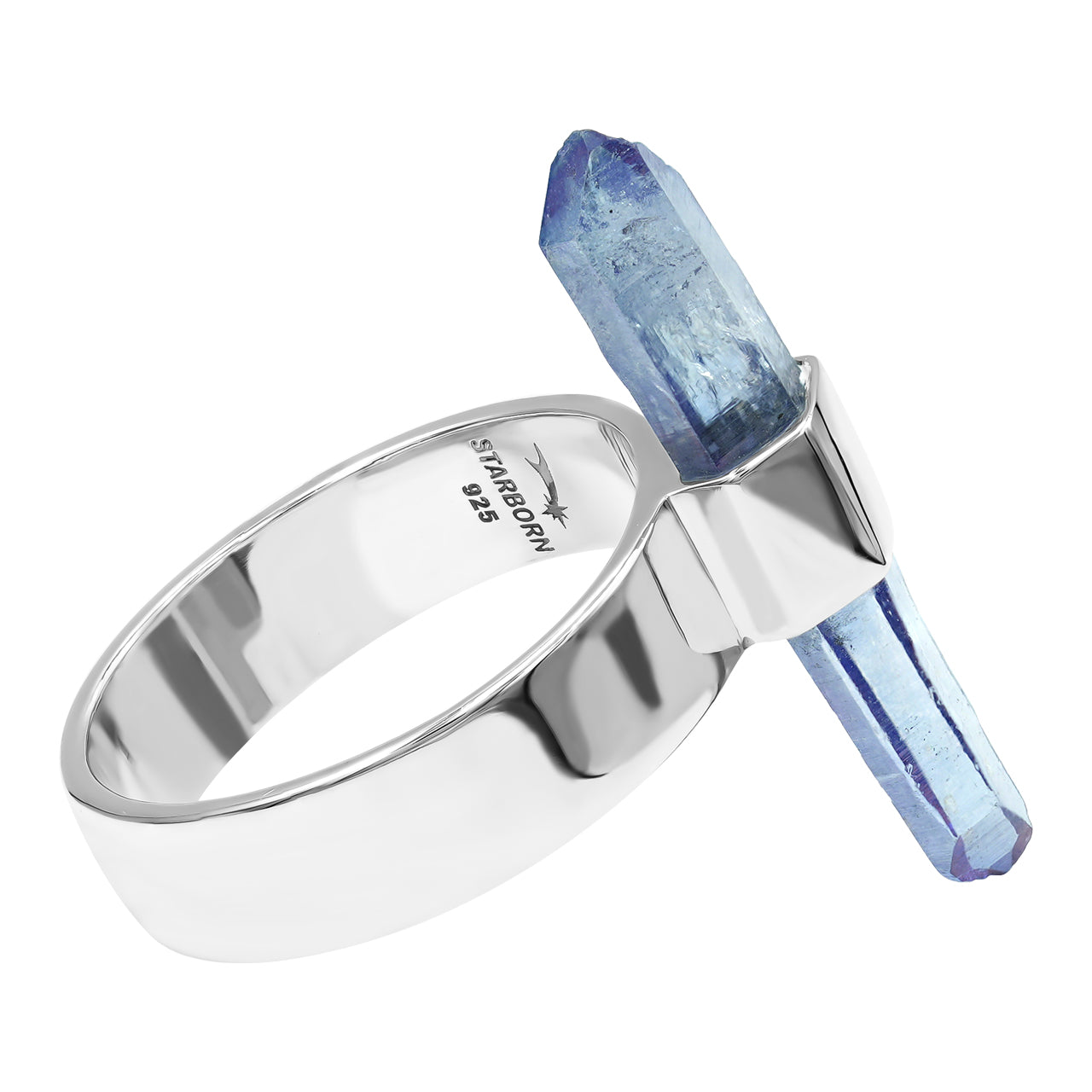 28-32 mm Tanzanite Aura Quartz Crystal with silver band ring