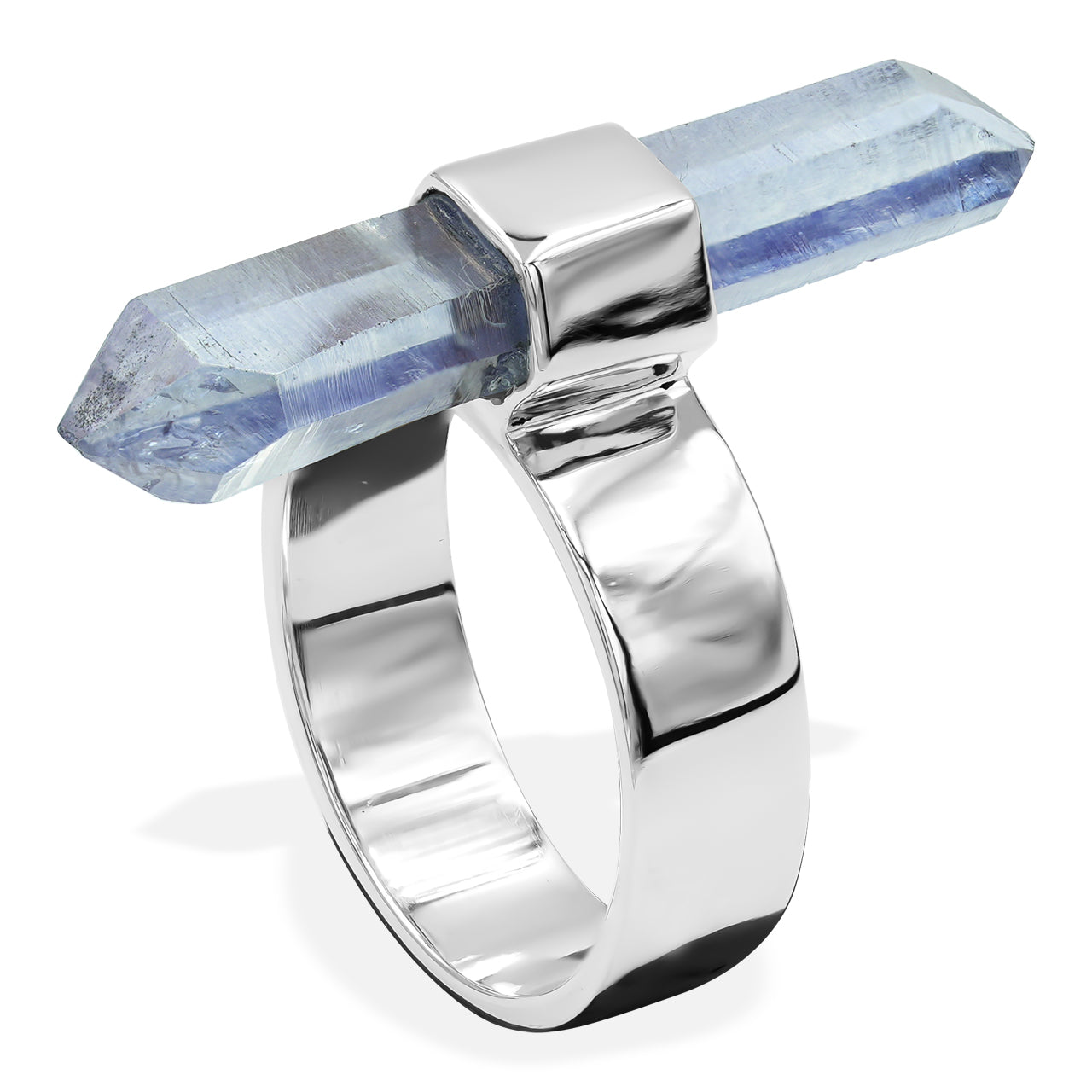 28-32 mm Tanzanite Aura Quartz Crystal with silver band ring